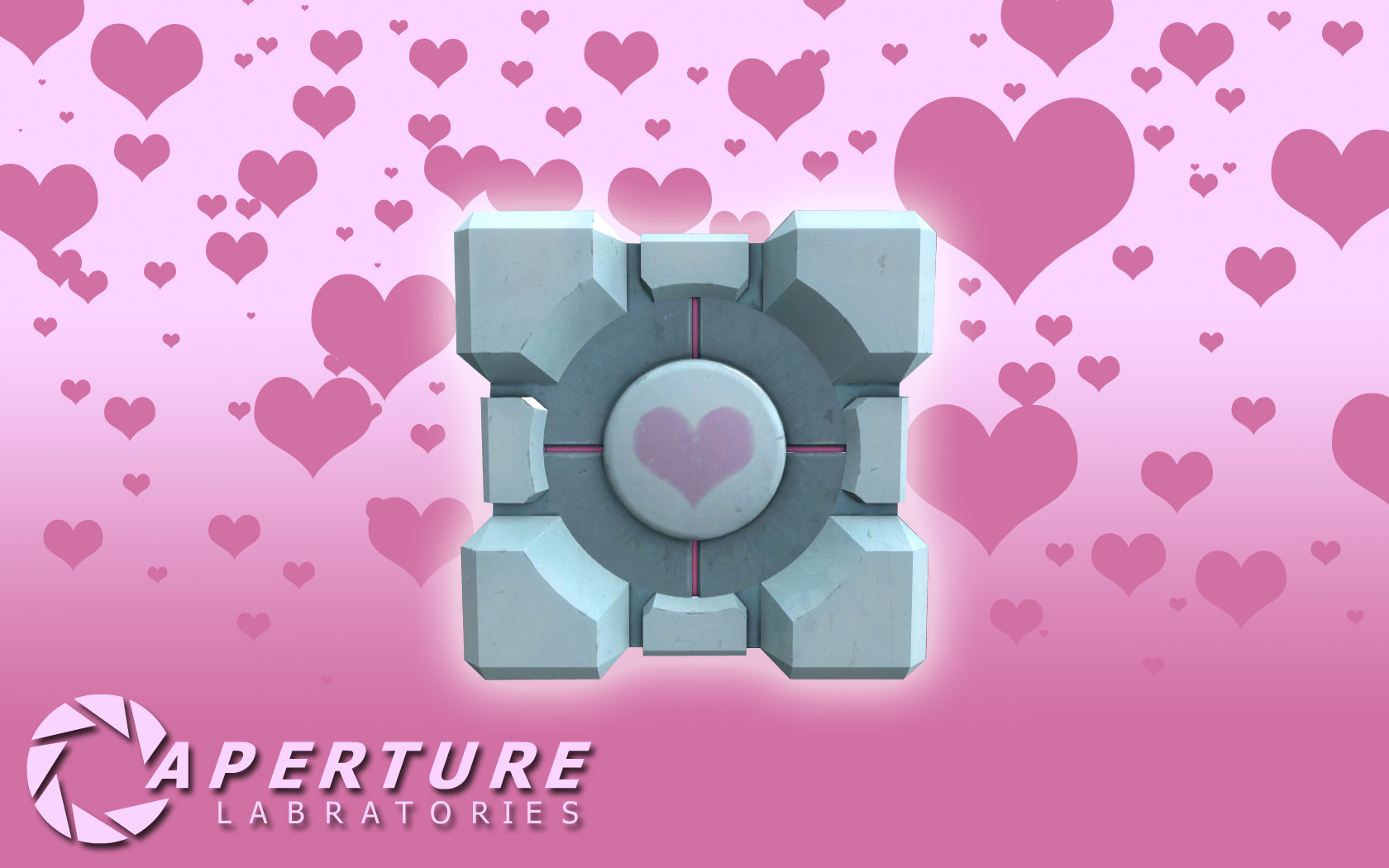 Companion Cube from Portal with Hearts and Aperture Laboratories Logo HD Wallpaper