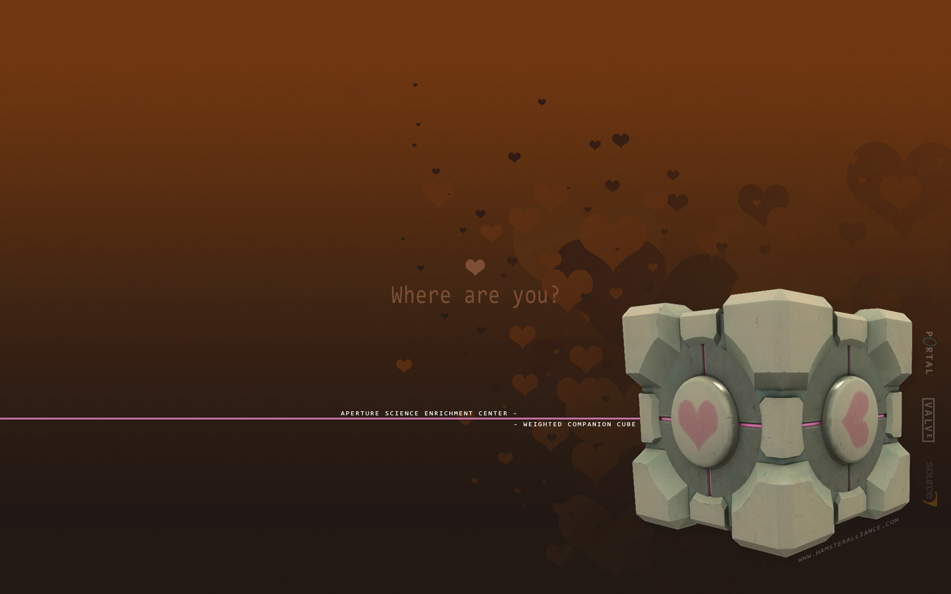 Companion Cube from Portal with hearts HD Wallpaper