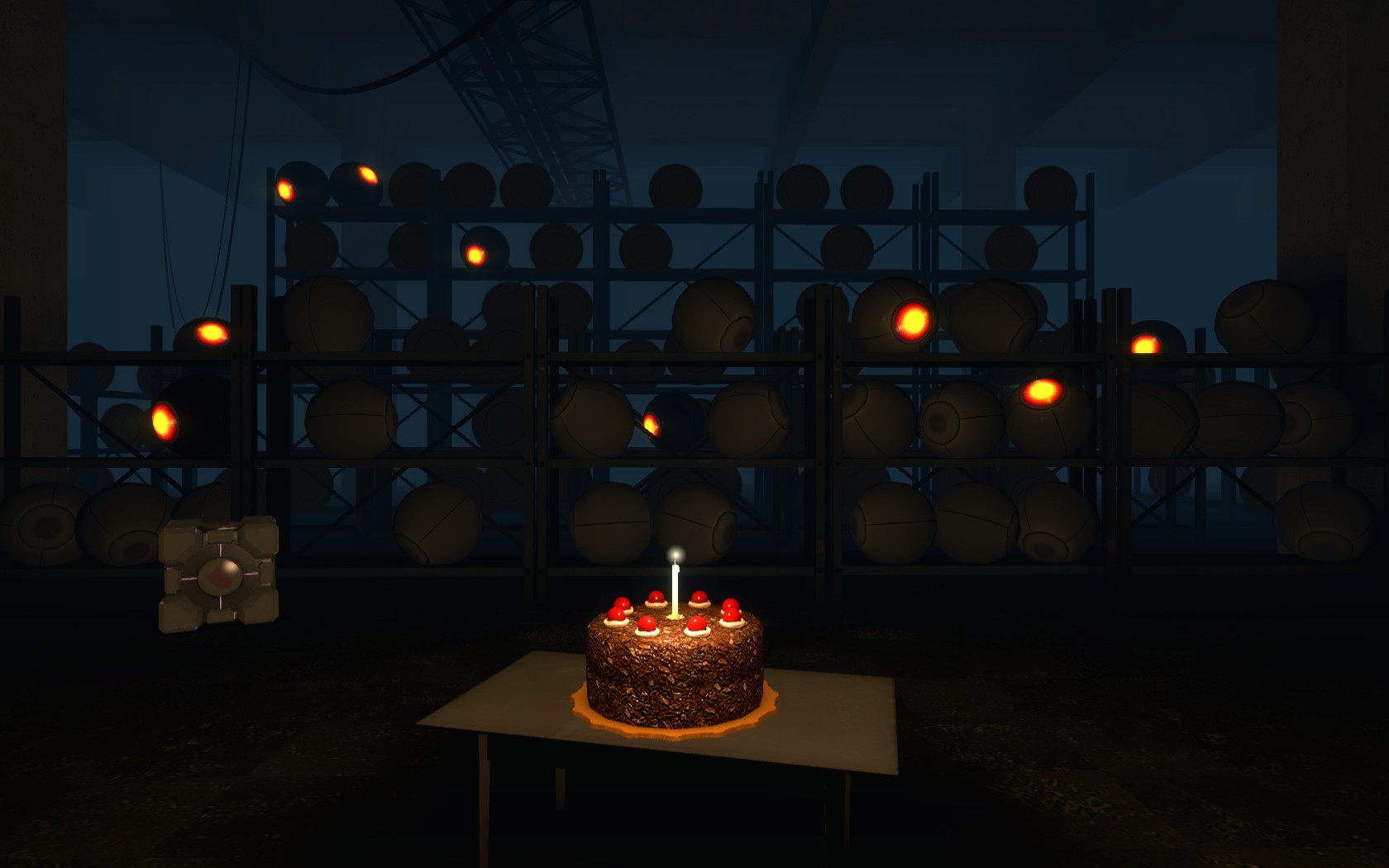 Companion Cube from Portal with a cake HD Wallpaper