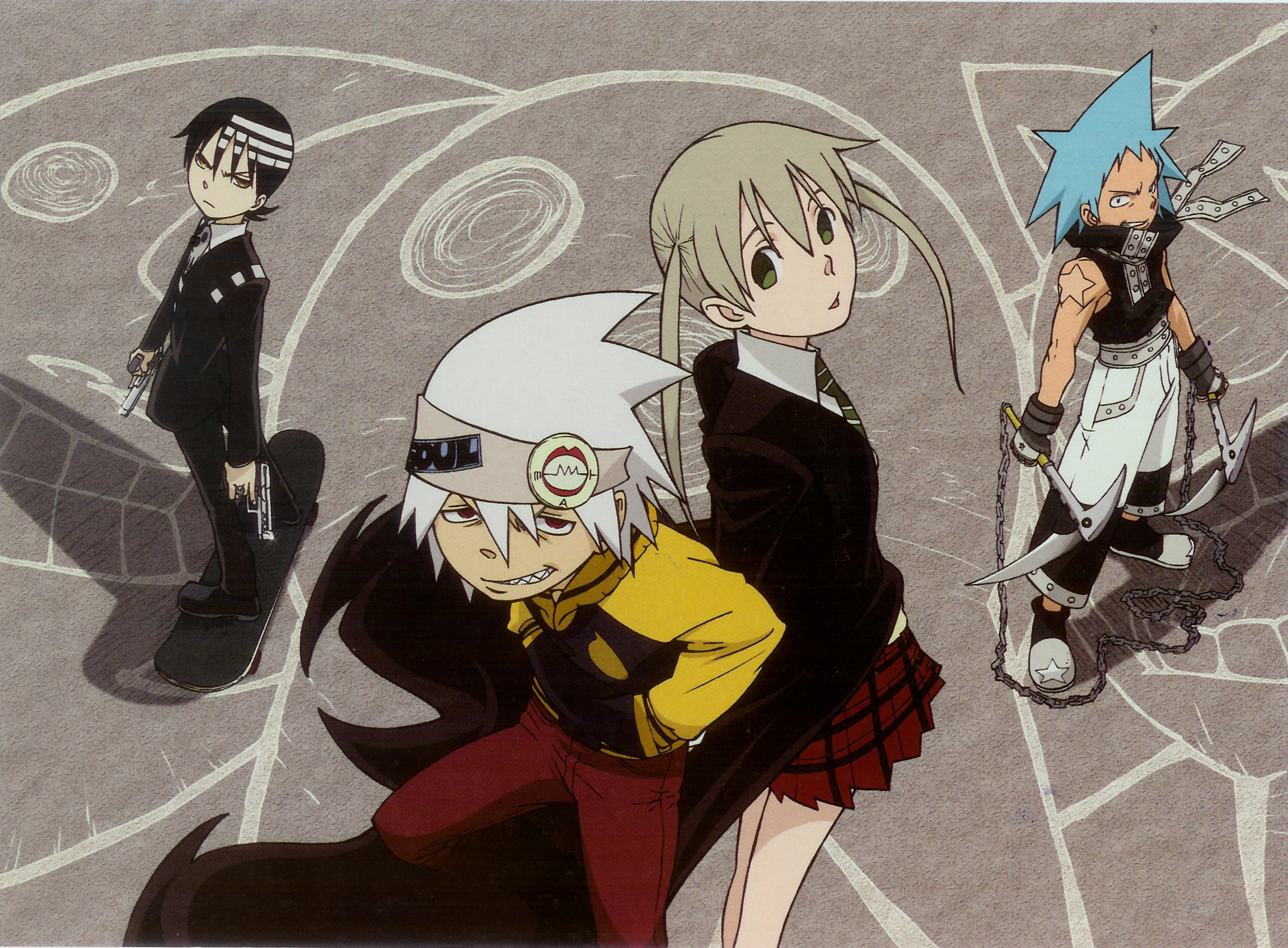 Soul Eater characters: Death the Kid, Maka Albarn, Soul Eater Evans, Black Star HD Wallpaper