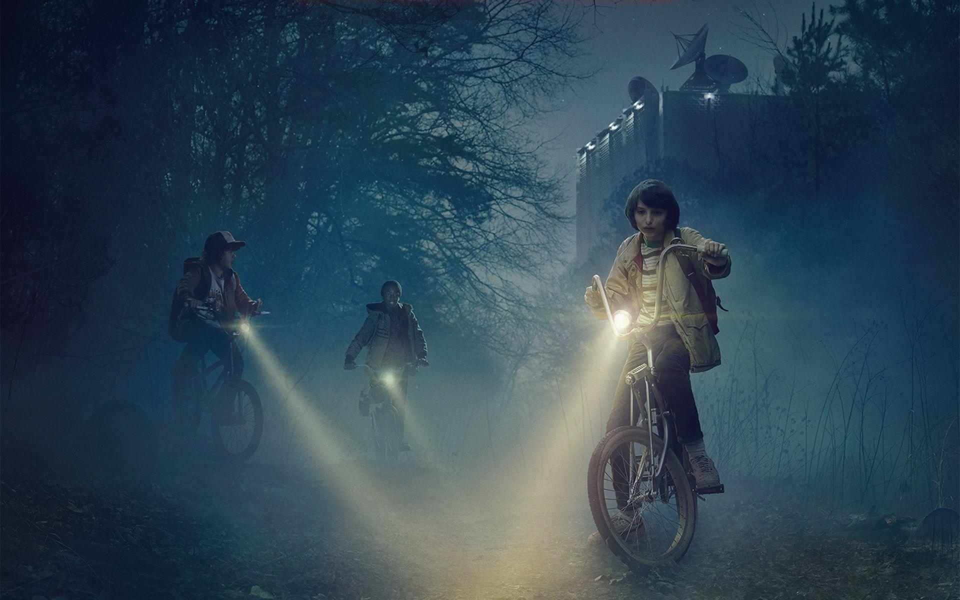 Dustin Henderson and friends from Stranger Things on bikes HD Wallpaper