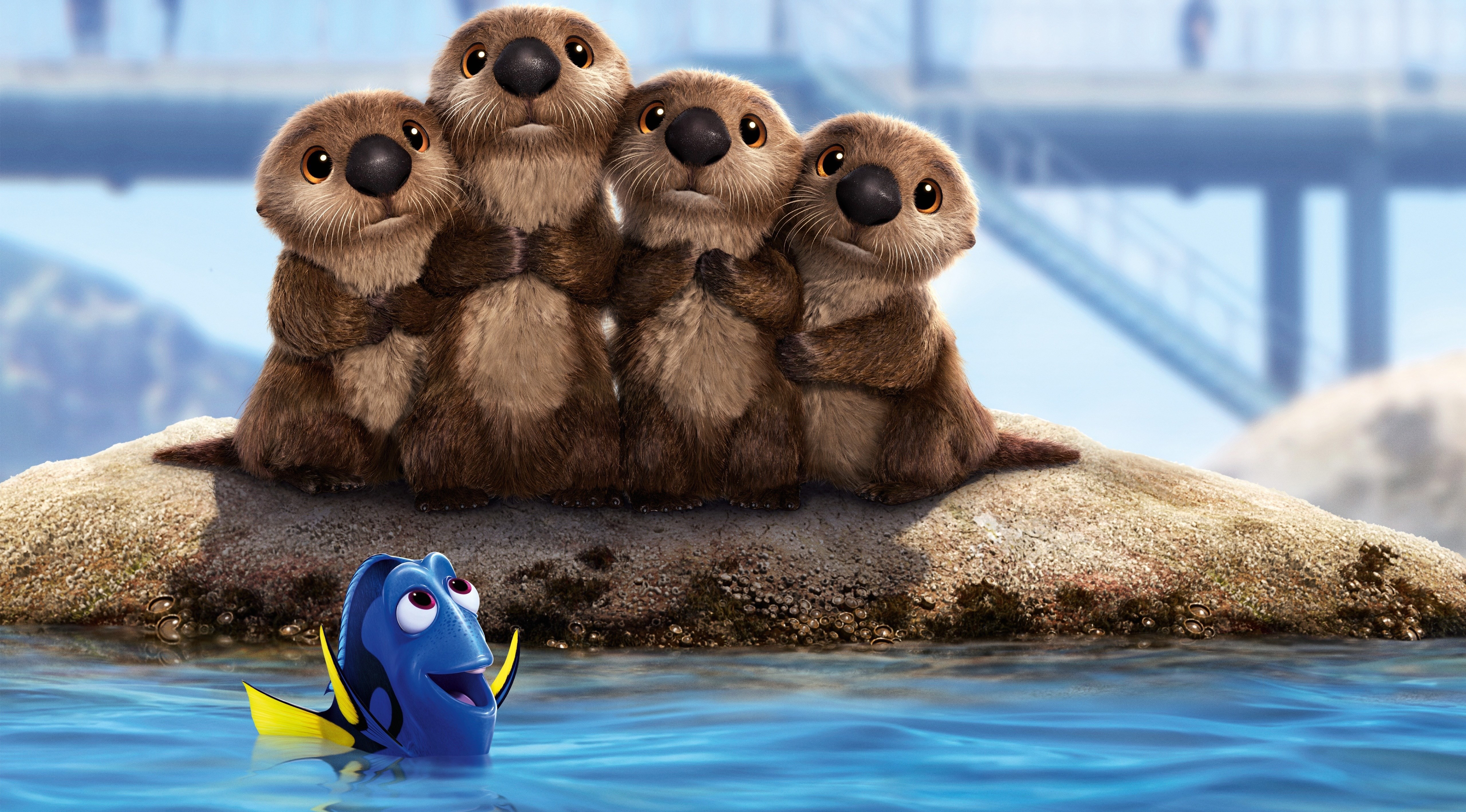 Dory and sea otters from Finding Dory HD Wallpaper