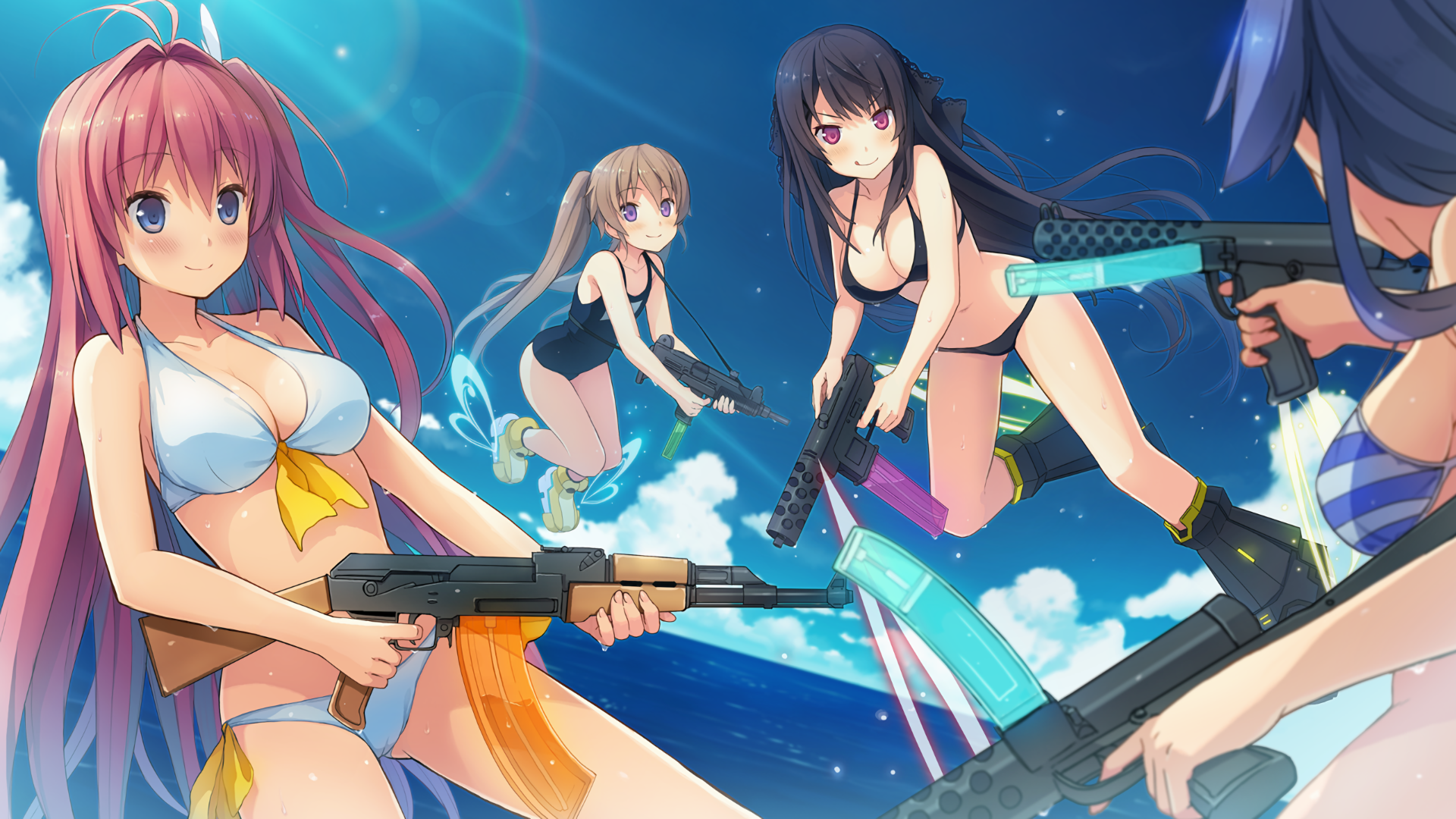 Misaki Tobisawa and friends with guns HD Wallpaper