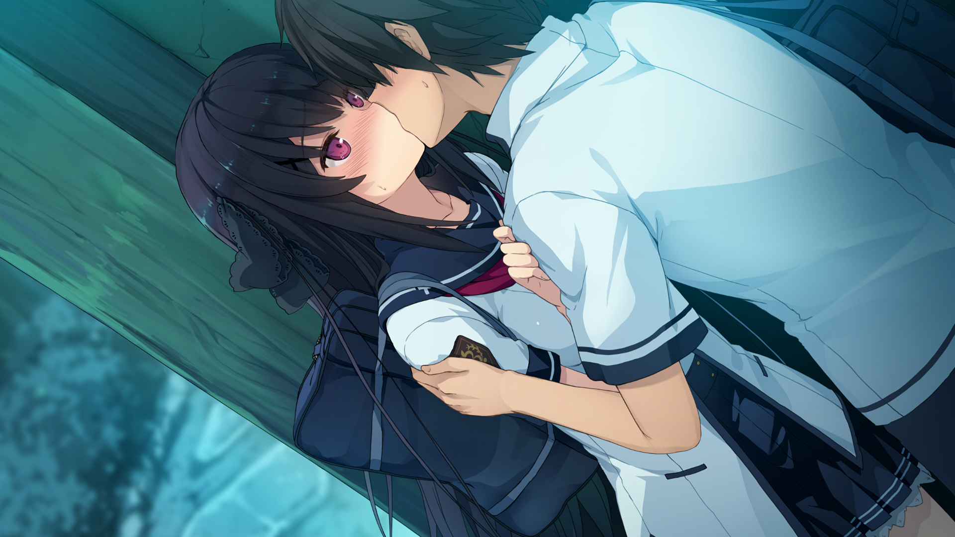 Misaki Tobisawa kissing a boy HD Wallpaper