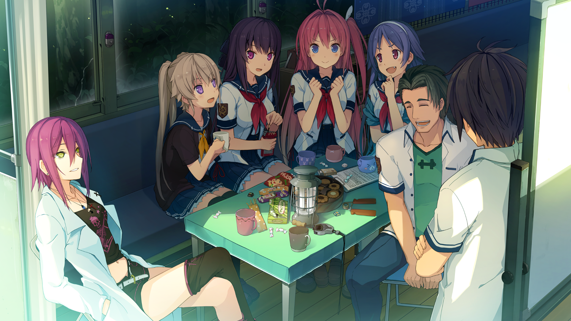 Misaki Tobisawa and friends at a table HD Wallpaper