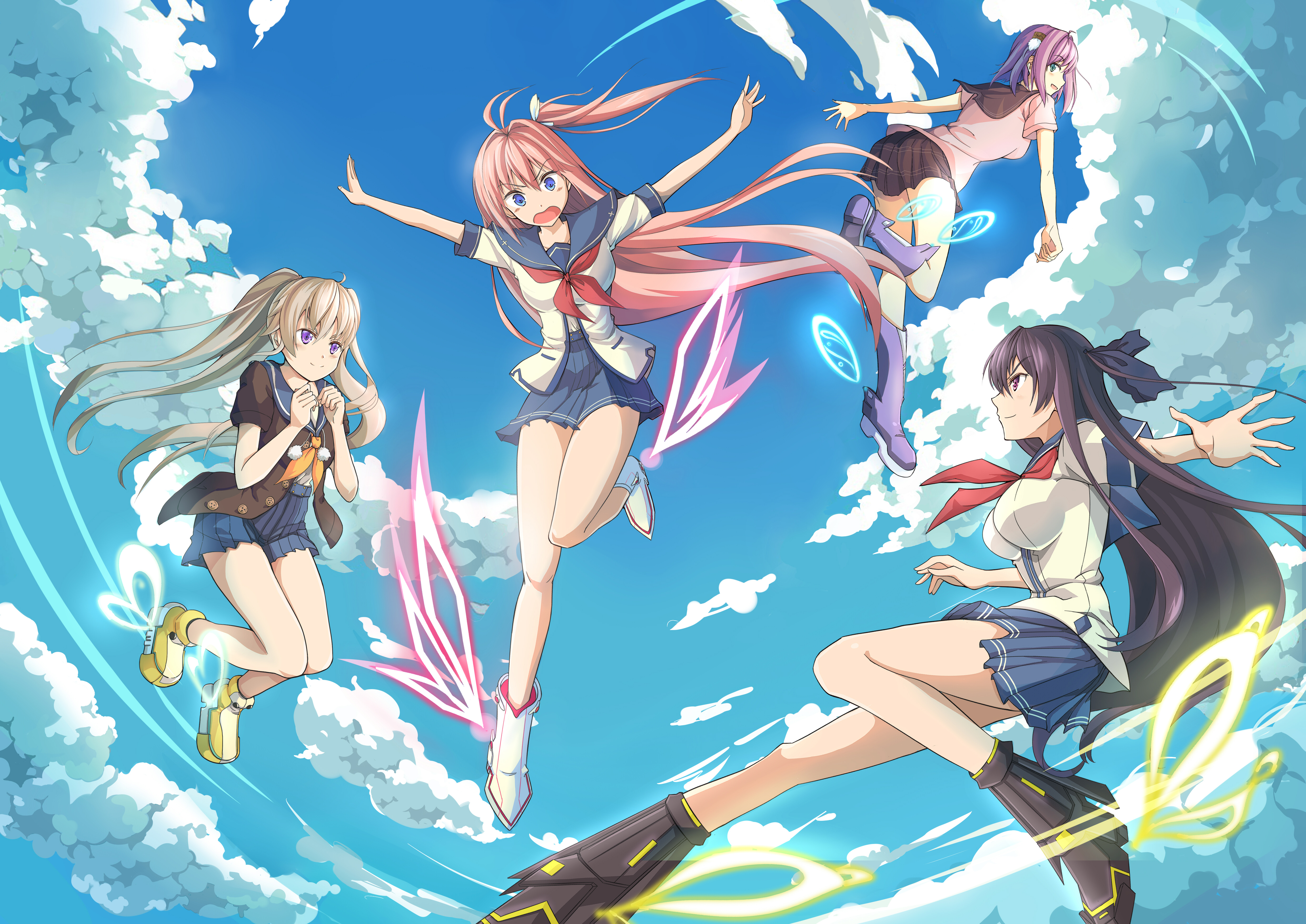 Misaki Tobisawa and friends flying in the sky HD Wallpaper
