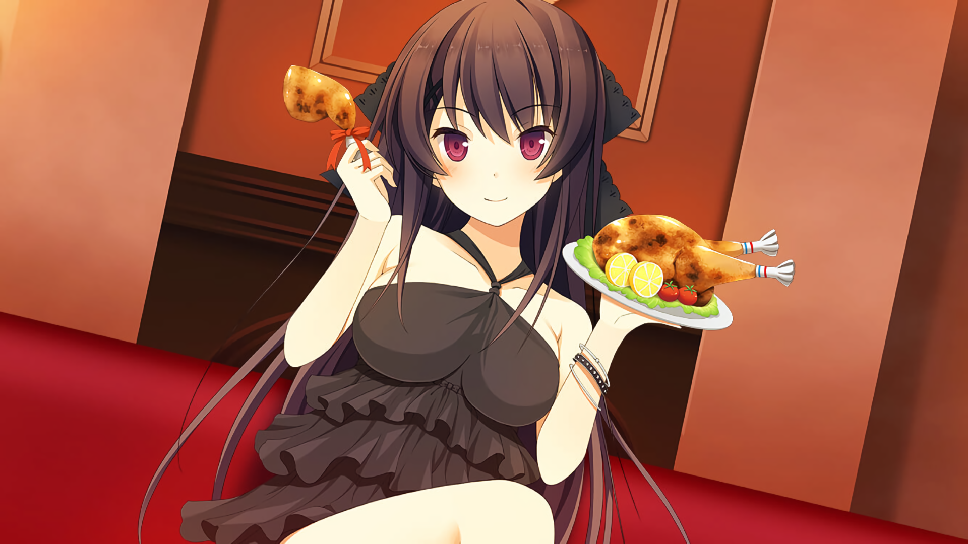 Misaki Tobisawa holding roasted chicken HD Wallpaper
