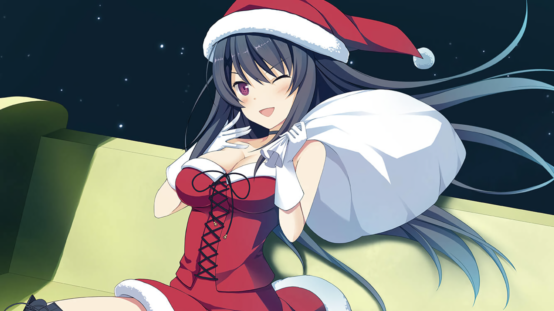 Misaki Tobisawa in Santa Outfit with Gift Bag HD Wallpaper