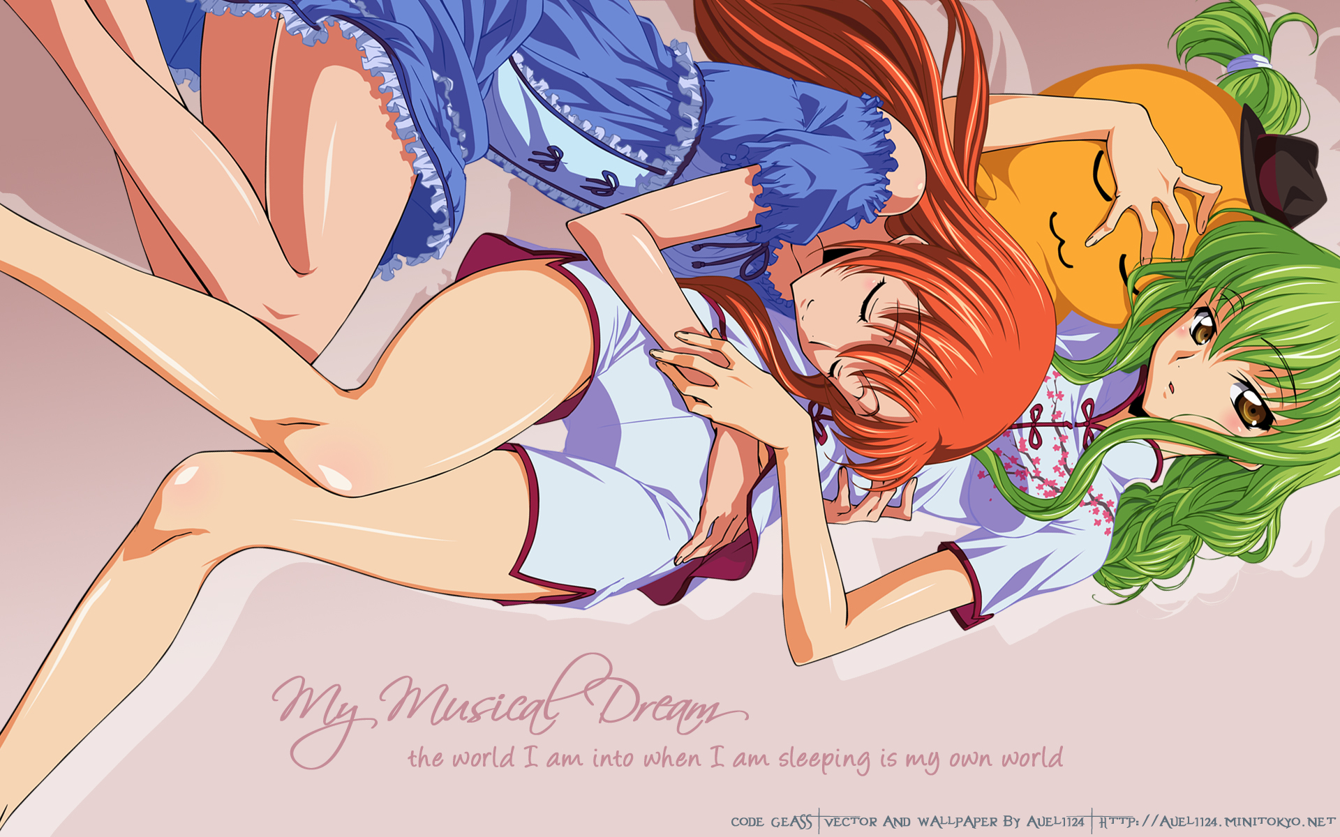 Shirley Fenette and C.C. from Code Geass sleeping HD Wallpaper