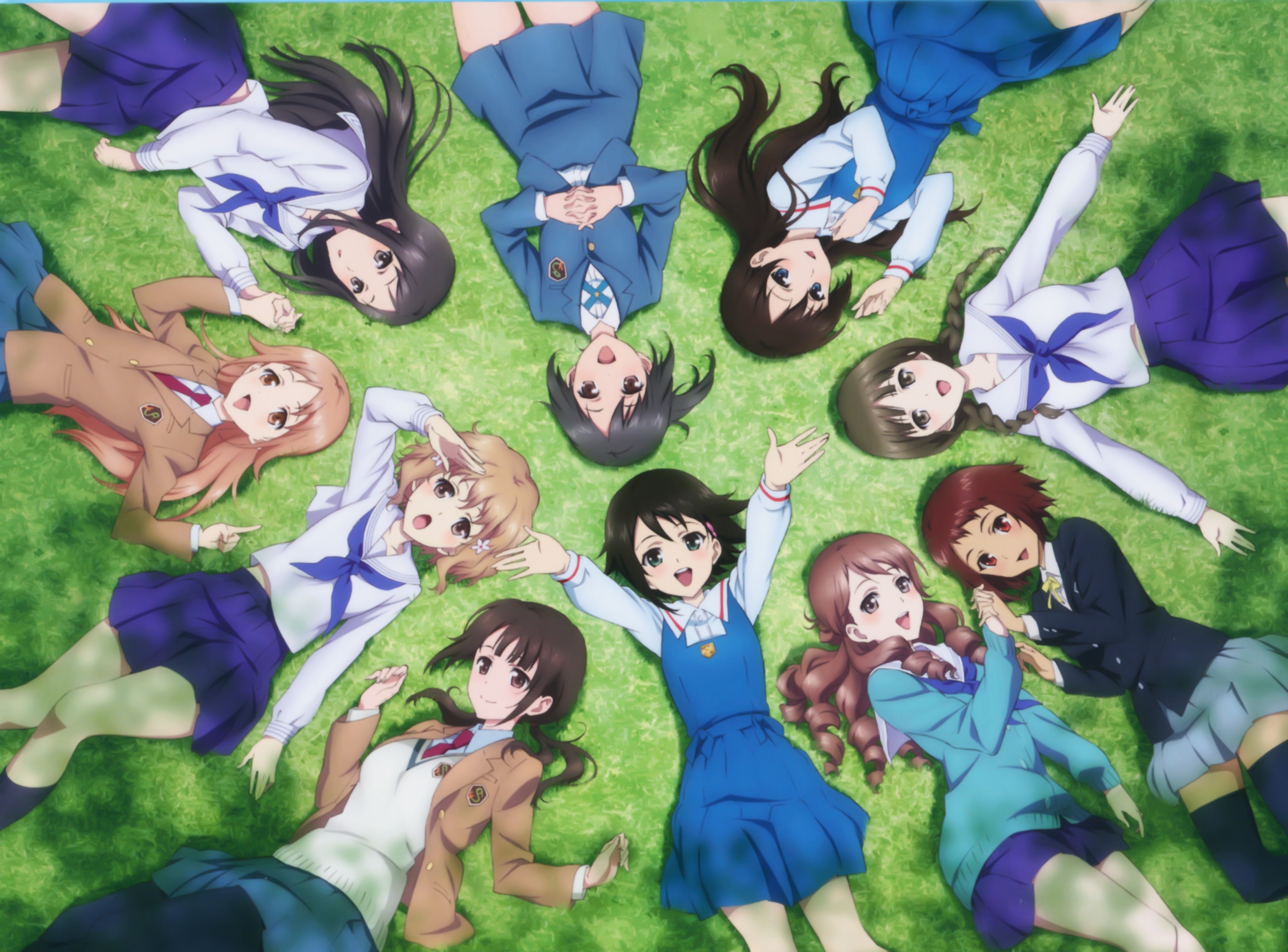10 girls lying on grass HD Wallpaper