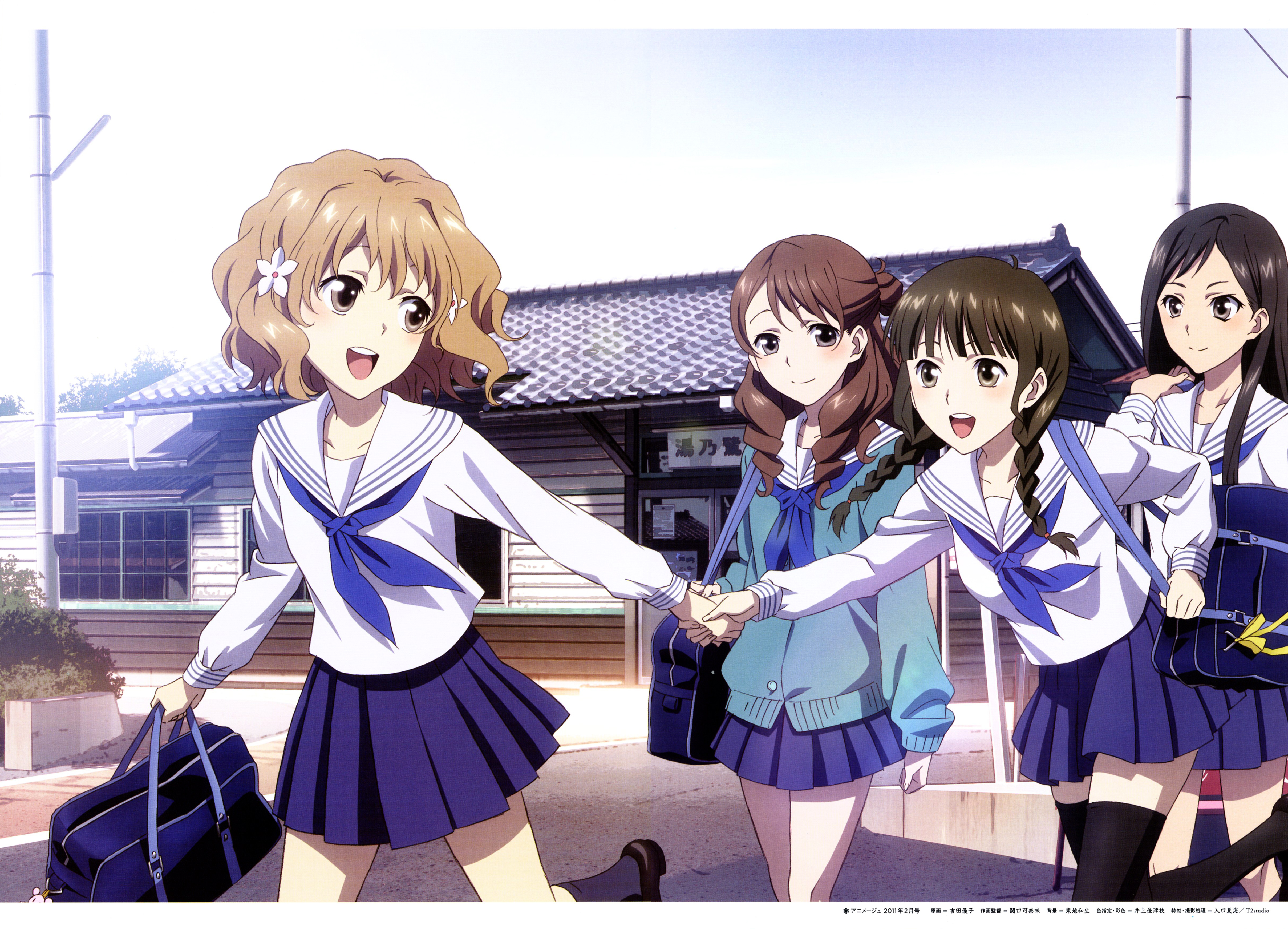 Ohana Matsumae and friends at a train station HD Wallpaper