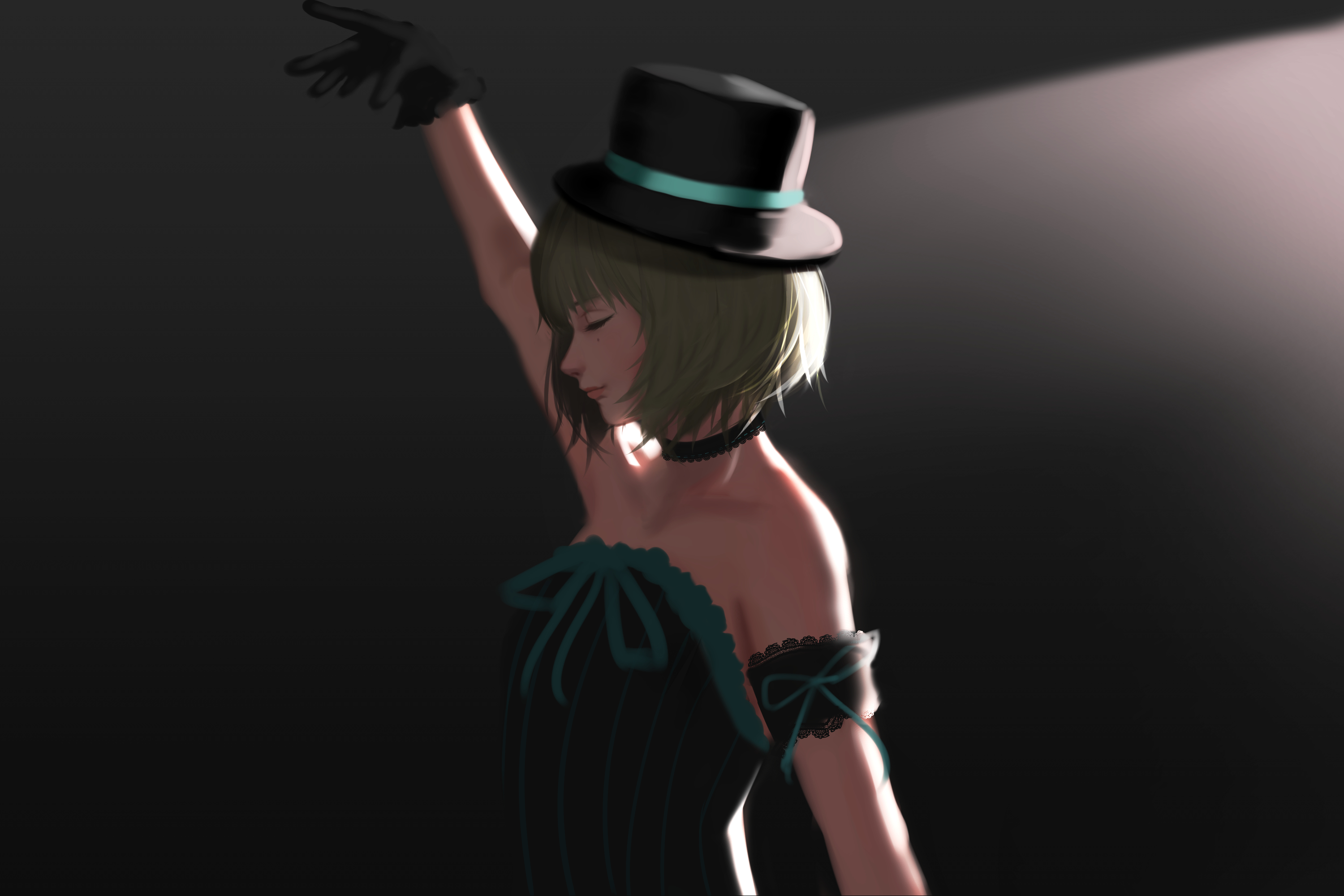 Kaede Takagaki in a black dress and top hat HD Wallpaper
