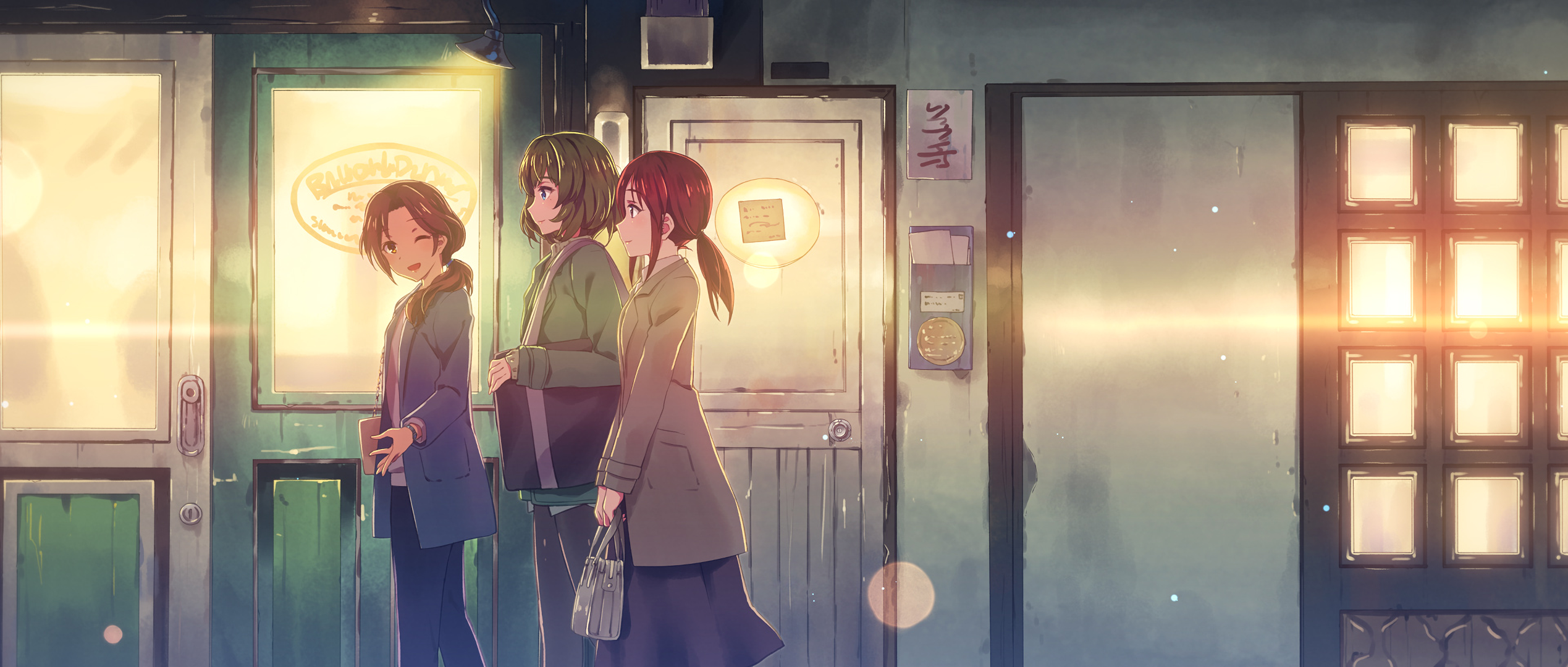 Kaede Takagaki and friends outside a shop HD Wallpaper