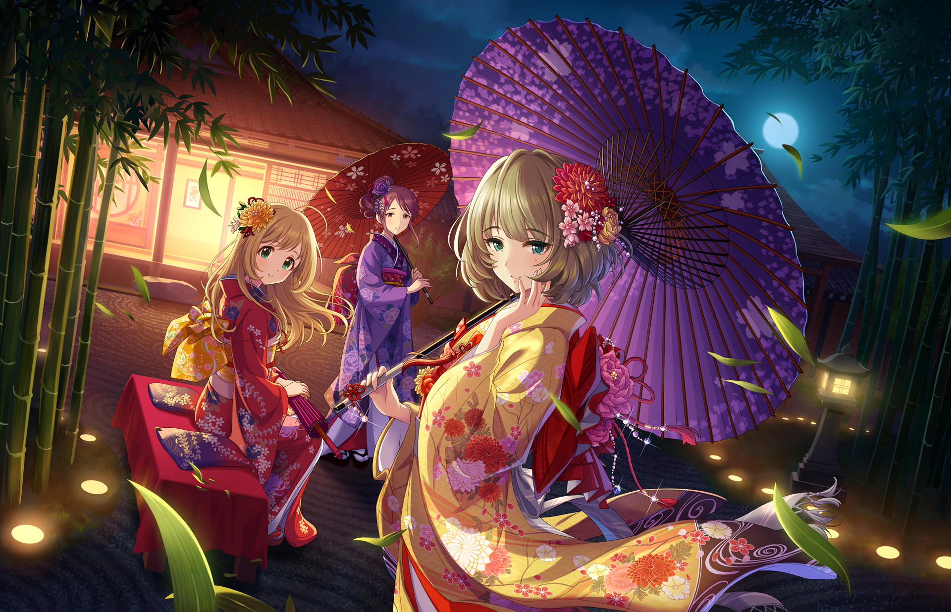 Kaede Takagaki in Kimono with Umbrellas HD Wallpaper