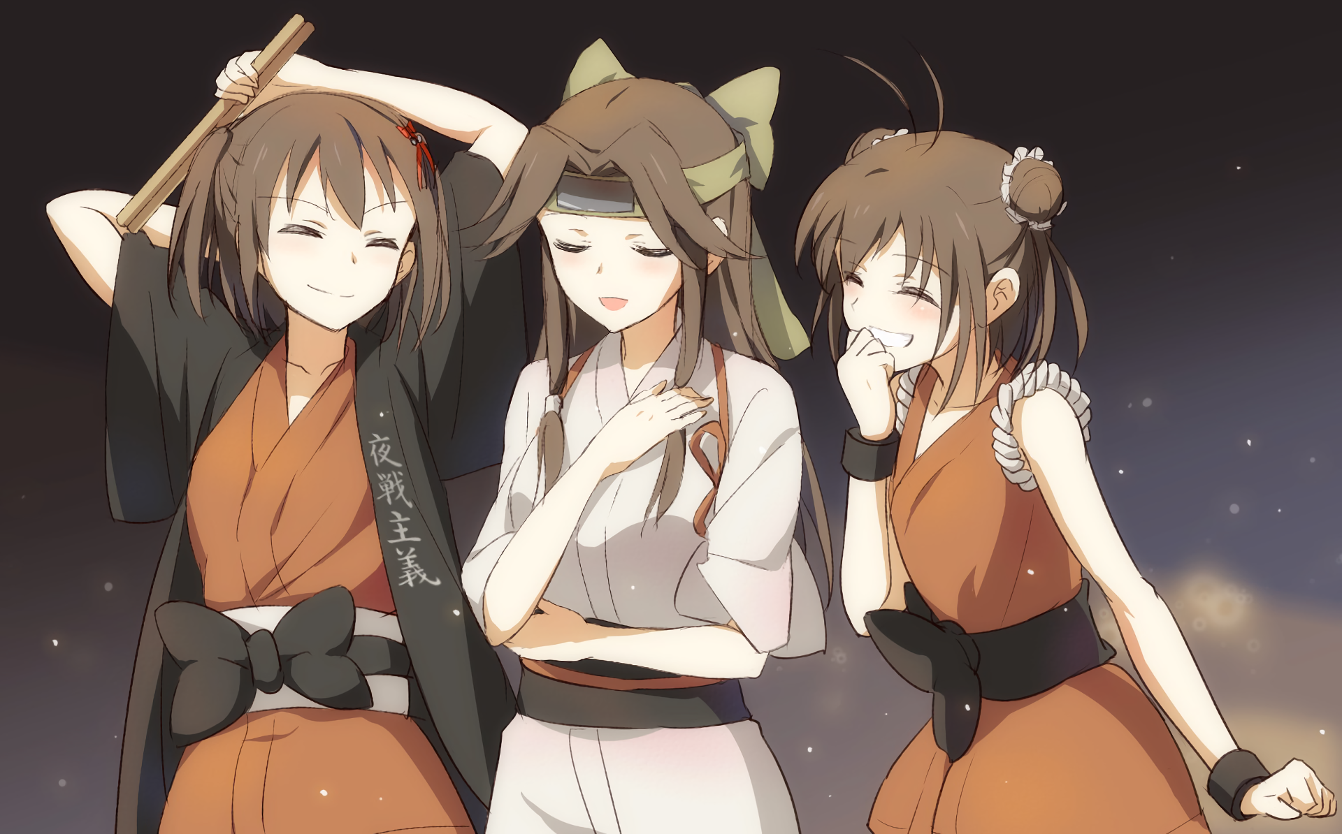 Three girls in traditional Japanese clothing HD Wallpaper