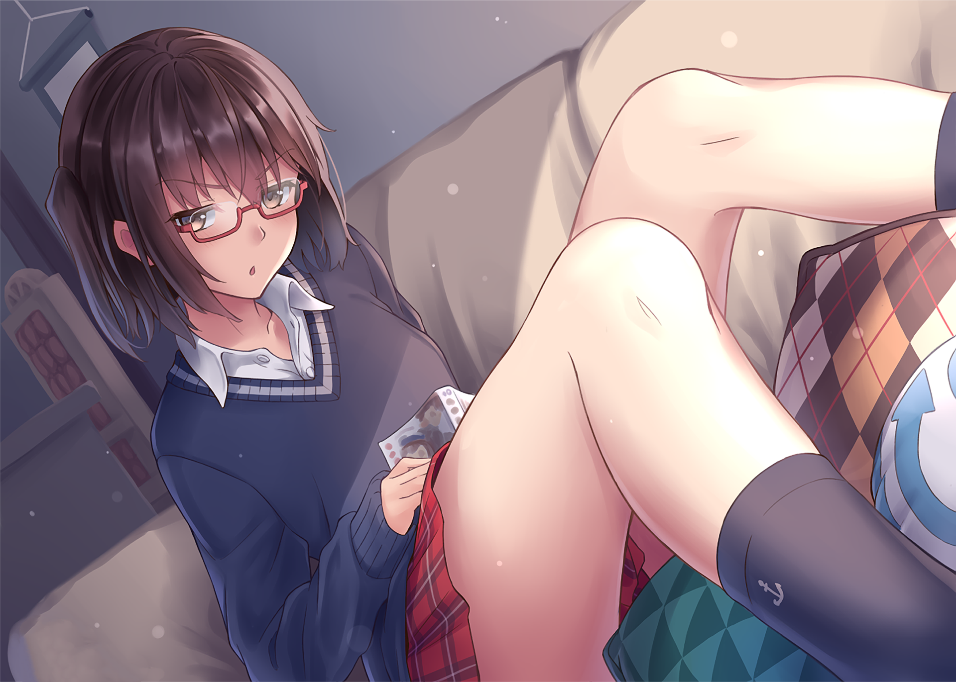 Sendai from Kancolle sitting on a couch HD Wallpaper