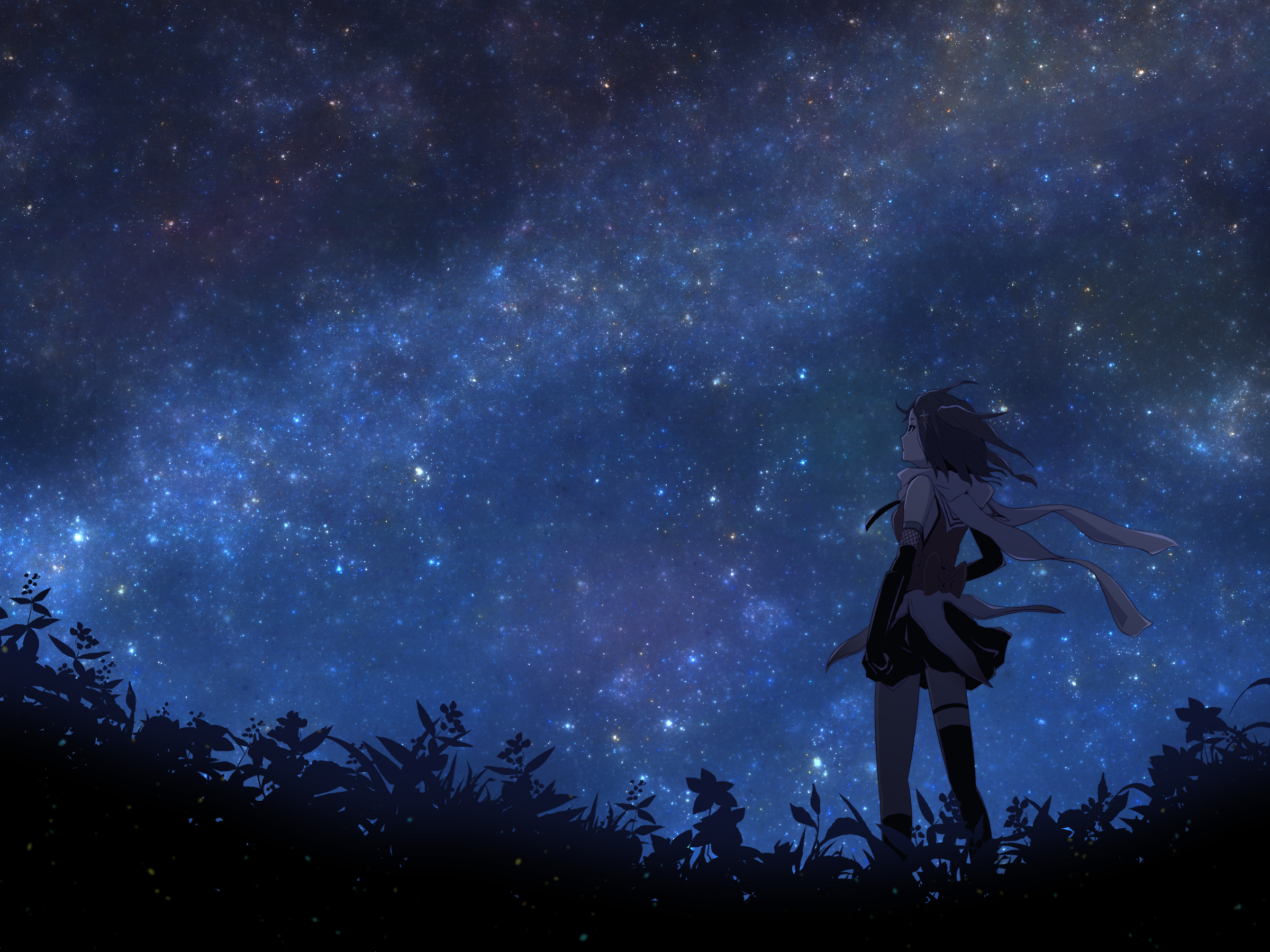 Sendai from Kancolle looking at the starry sky HD Wallpaper