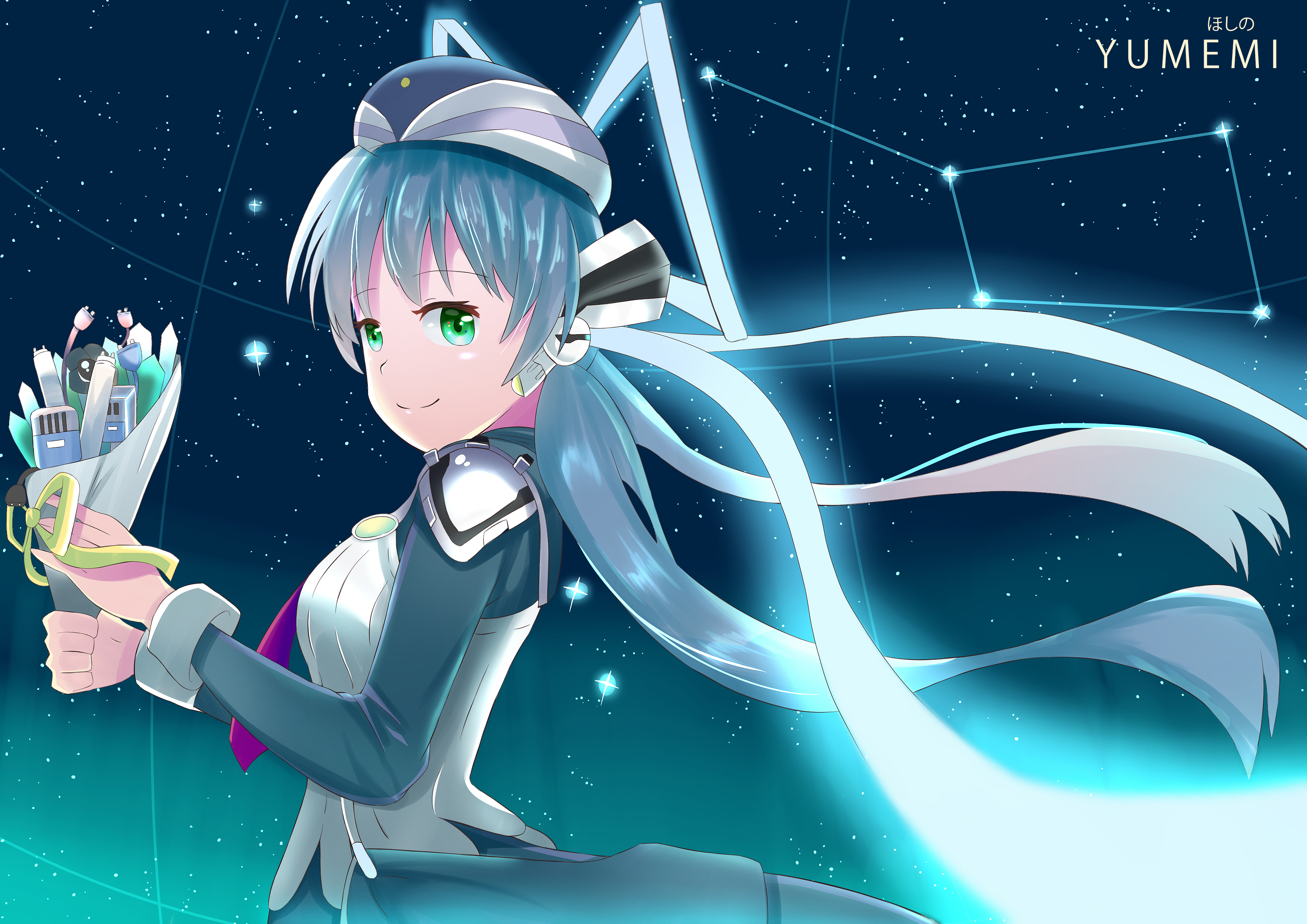 Yumemi Hoshino in front of a starry sky HD Wallpaper