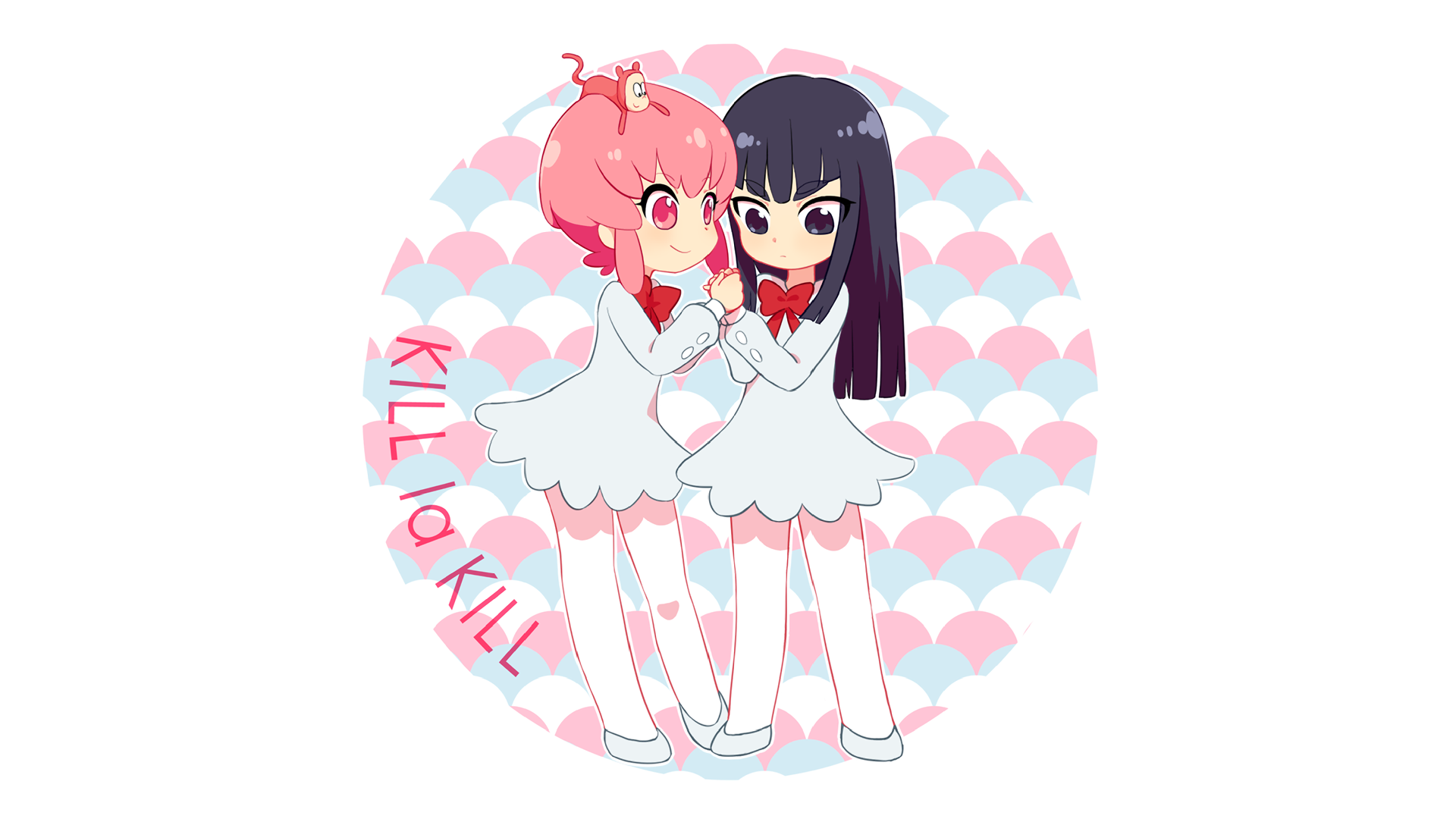Two anime girls with pink and black hair HD Wallpaper