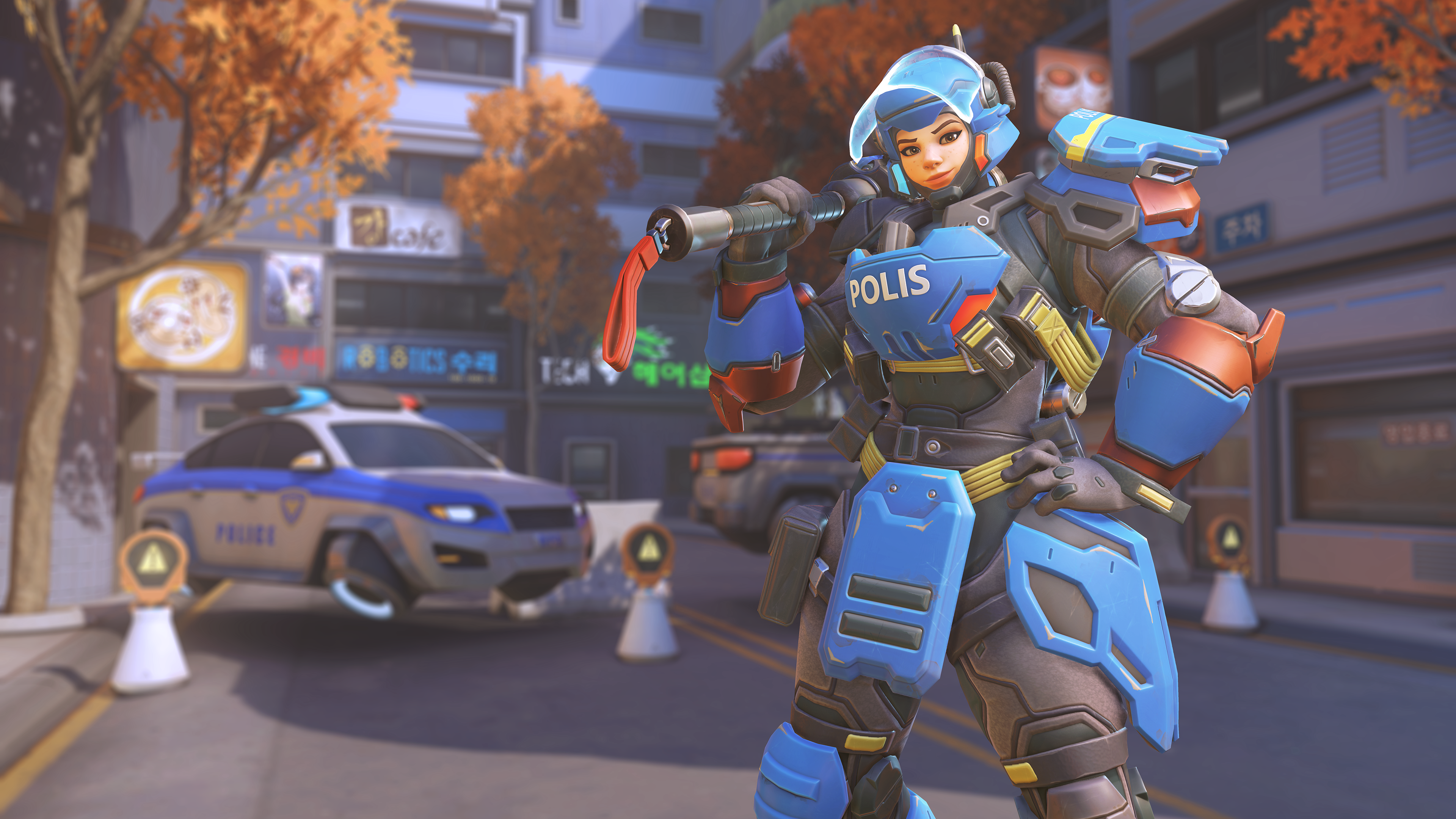 Brigitte from Overwatch in Police Skin HD Wallpaper