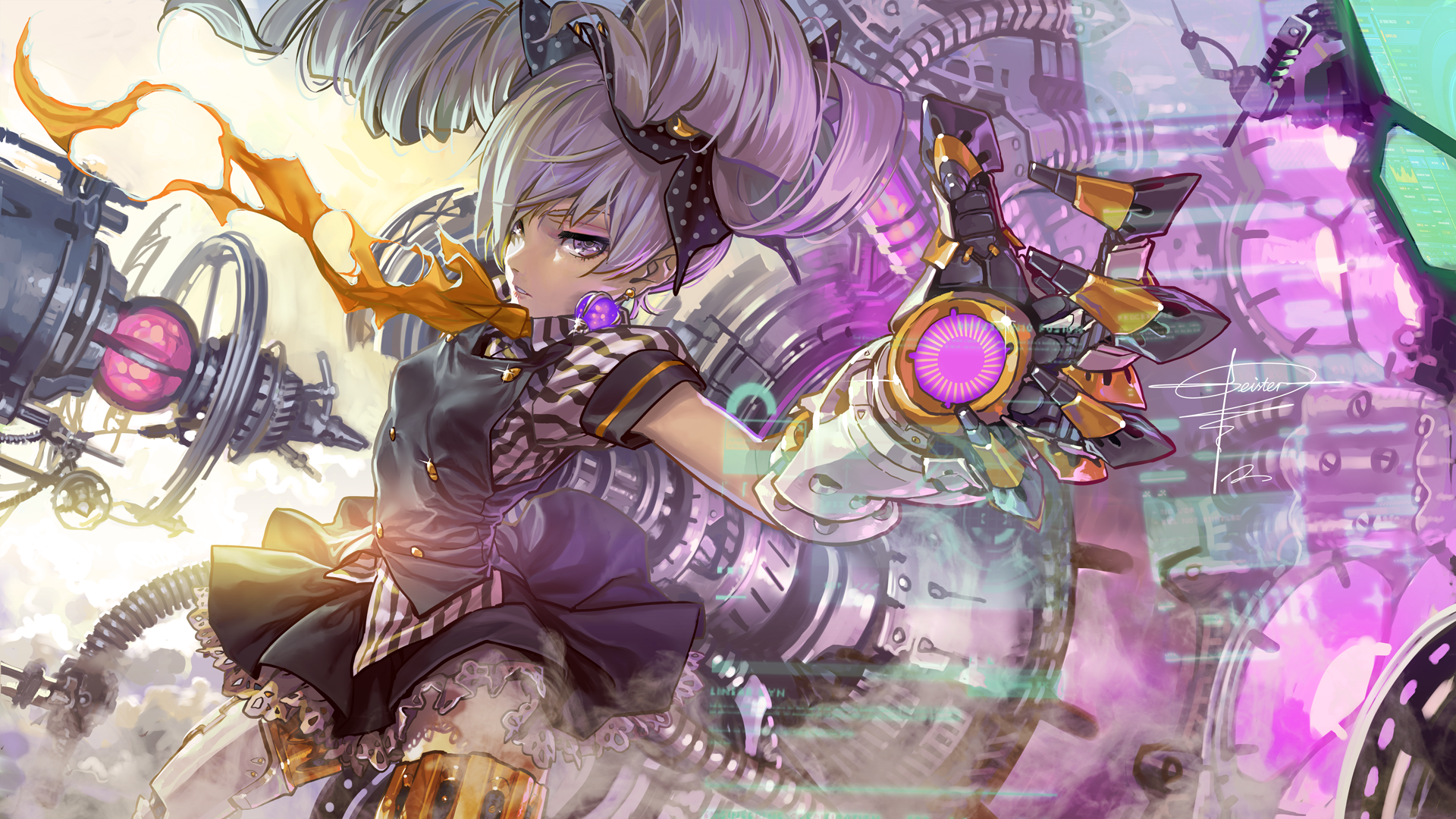 Bronya Zaychik with mechanical arm and background HD Wallpaper