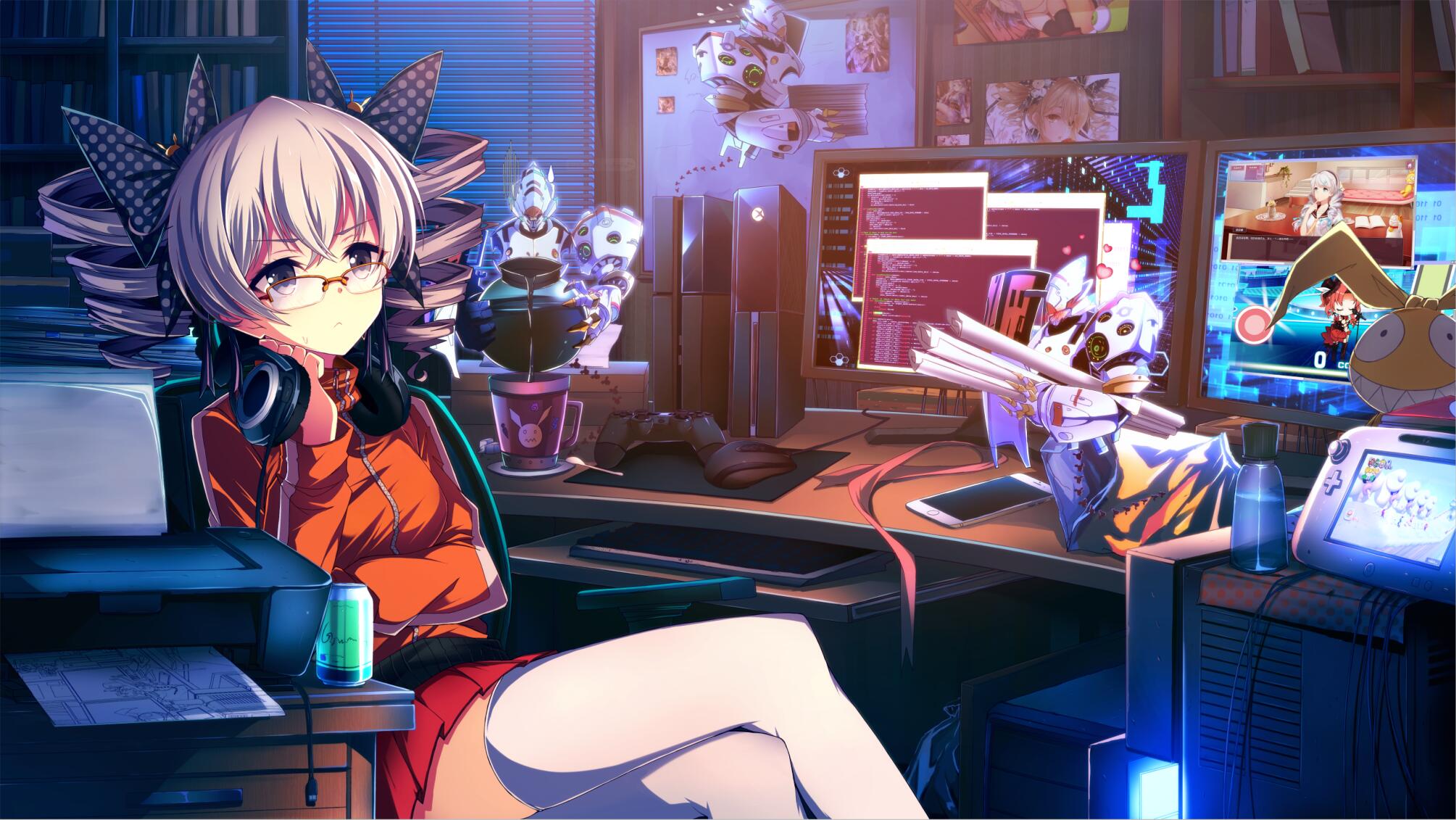 Bronya Zaychik at a computer desk HD Wallpaper
