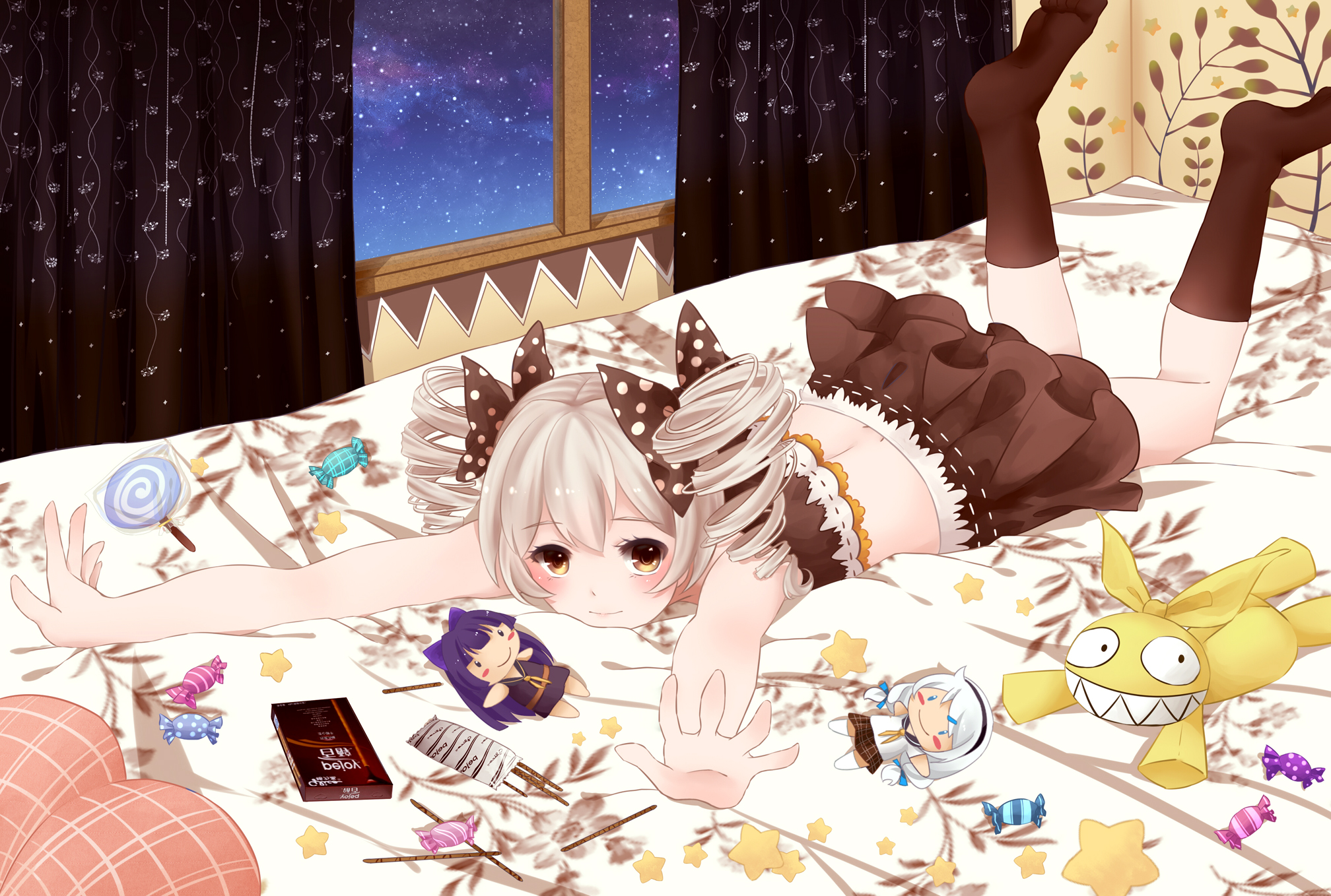 Bronya Zaychik on a bed with sweets HD Wallpaper