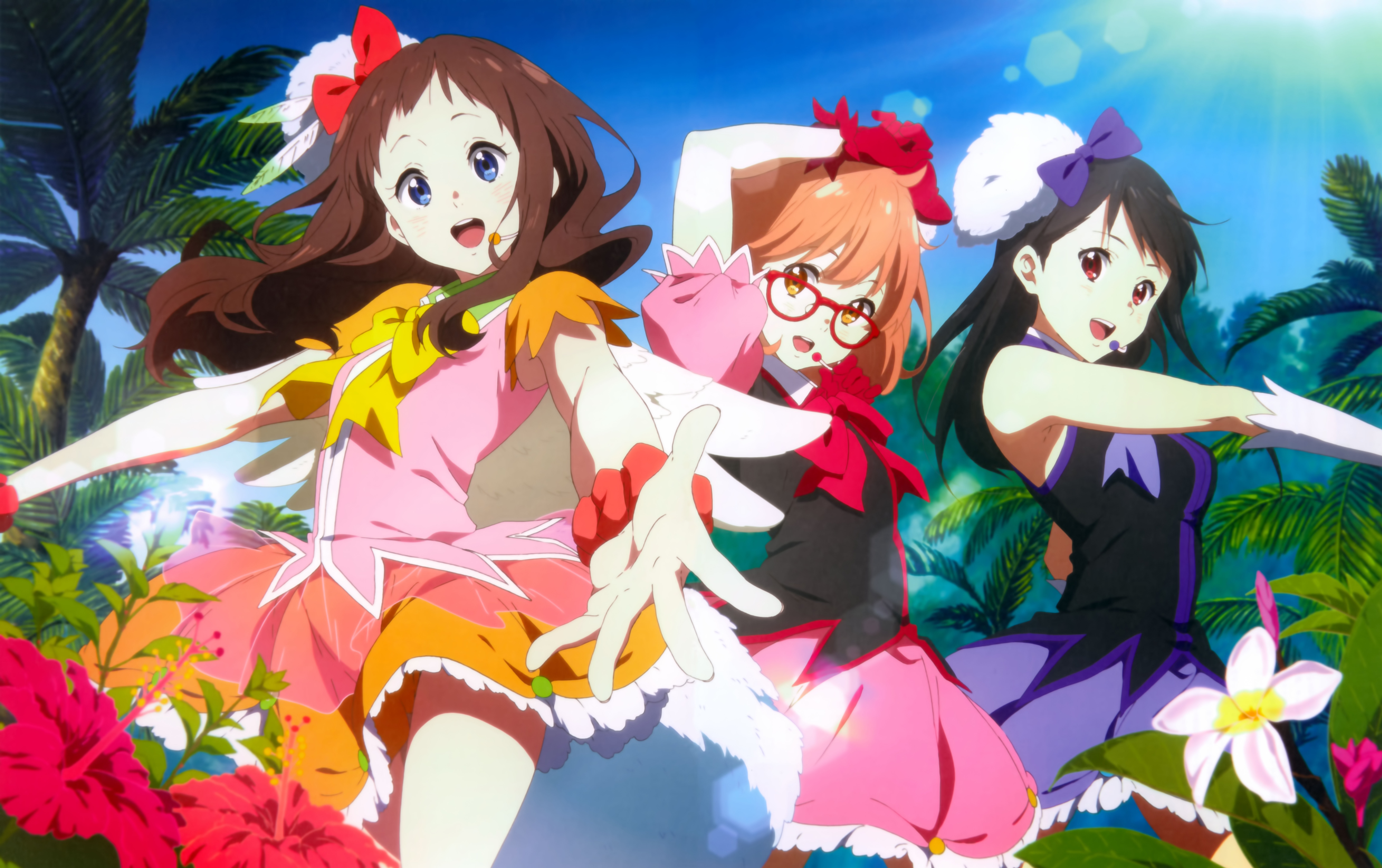 Three girls in colorful outfits dancing HD Wallpaper