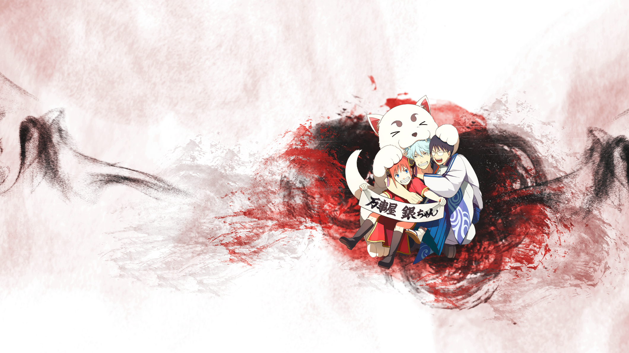 Gintama characters with a cat mascot HD Wallpaper