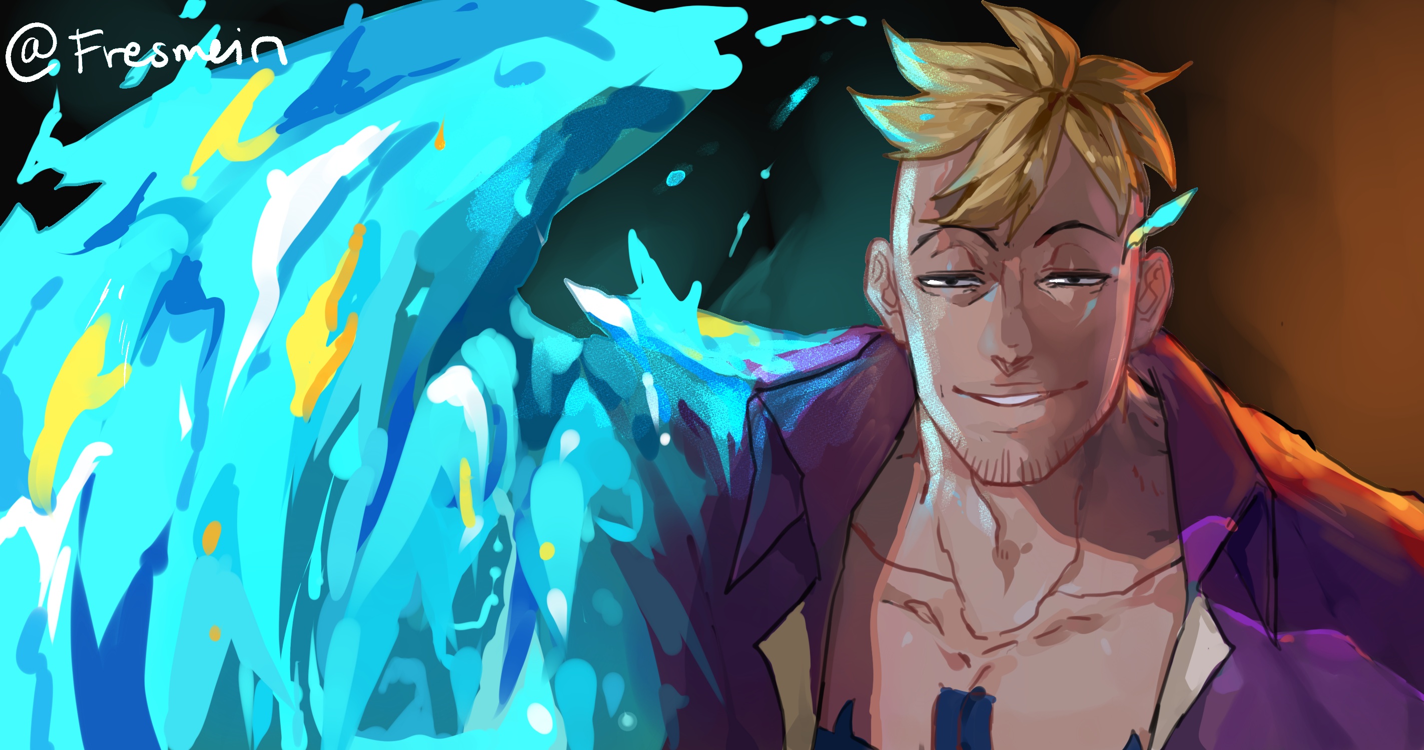 Marco from One Piece with blue flames HD Wallpaper