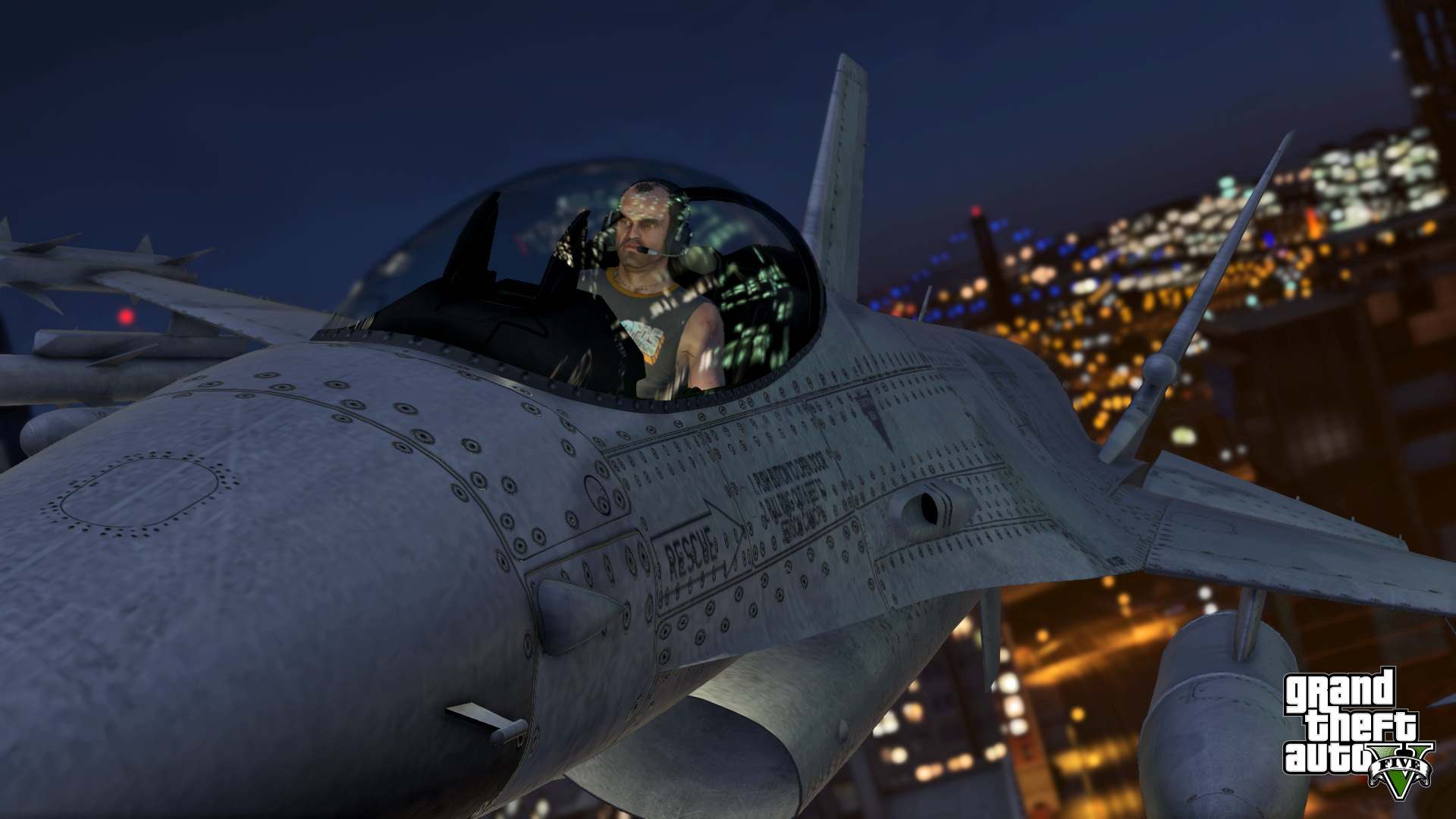 Trevor Philips from Grand Theft Auto V piloting a jet HD Wallpaper