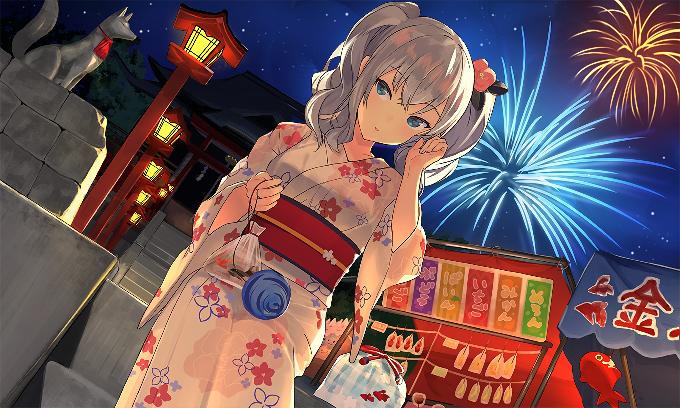 Kashima from Kantai Collection at a Summer Festival HD Wallpaper