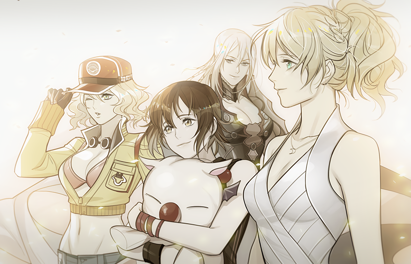 Four women and a moogle from Final Fantasy HD Wallpaper