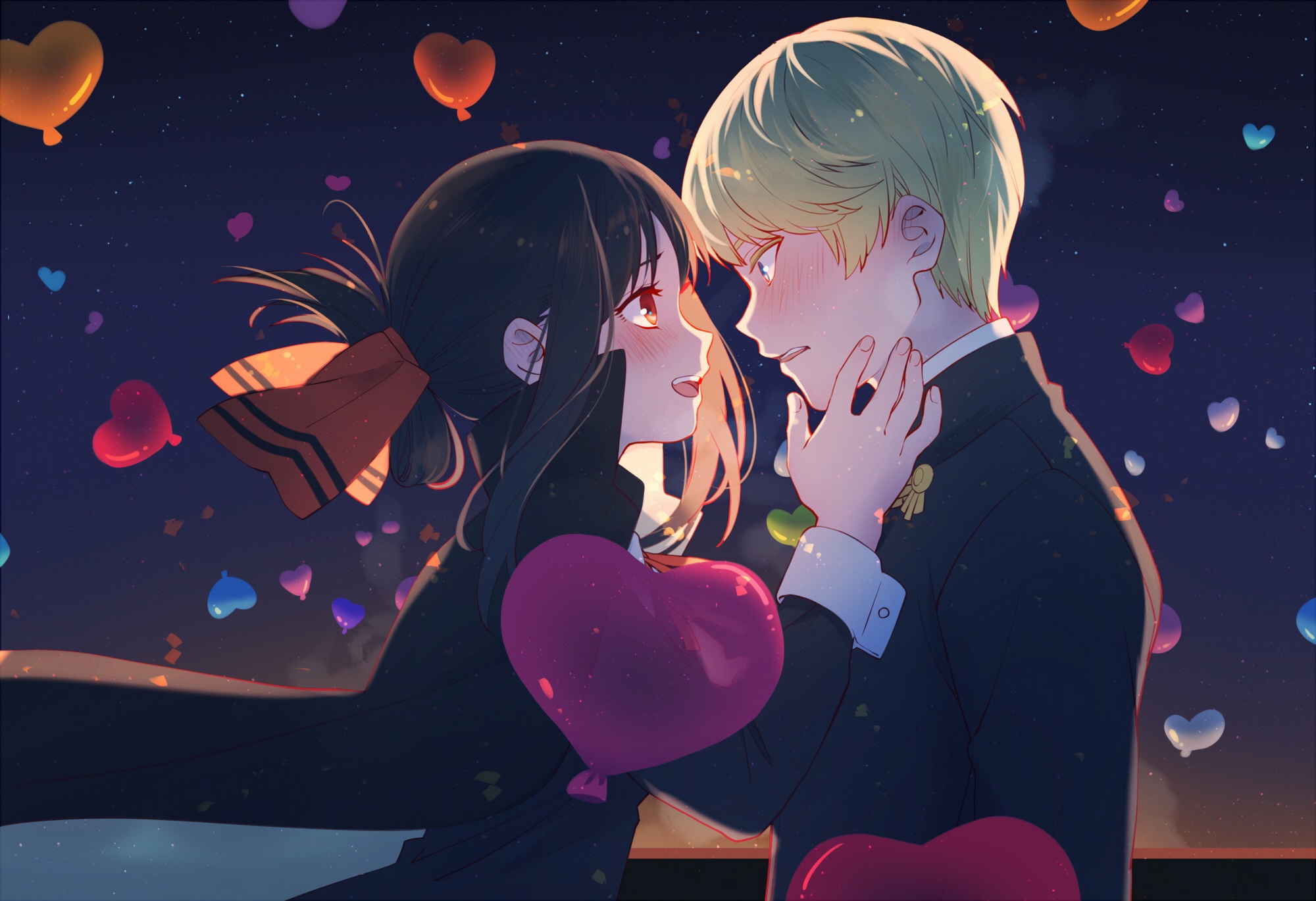Kaguya Shinomiya and Miyuki Shirogane with heart balloons HD Wallpaper