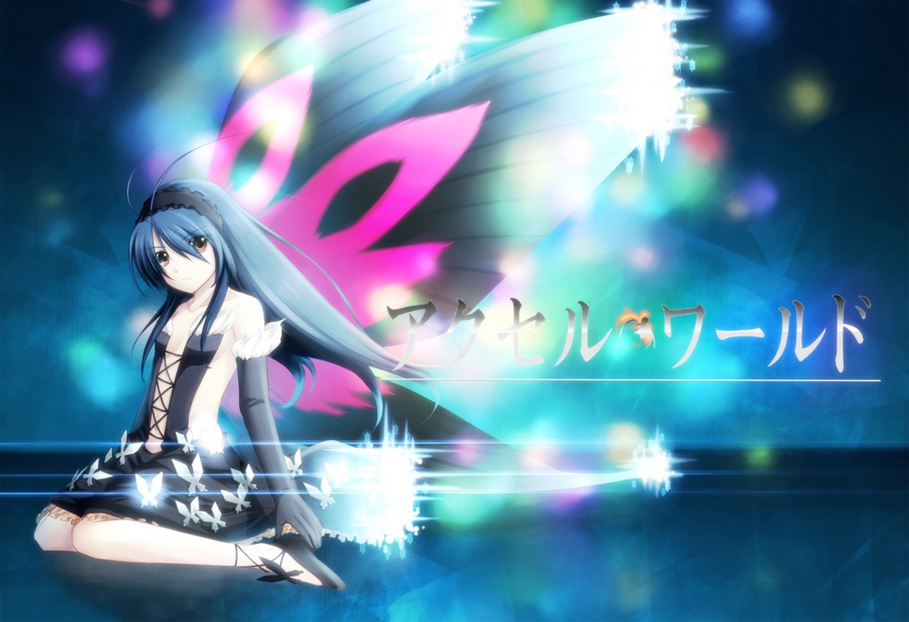 Girl with butterfly wings and Japanese text HD Wallpaper
