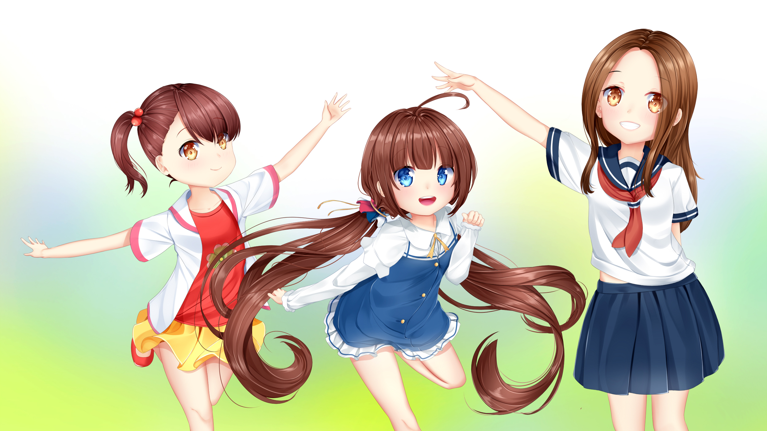 Three anime girls dancing HD Wallpaper