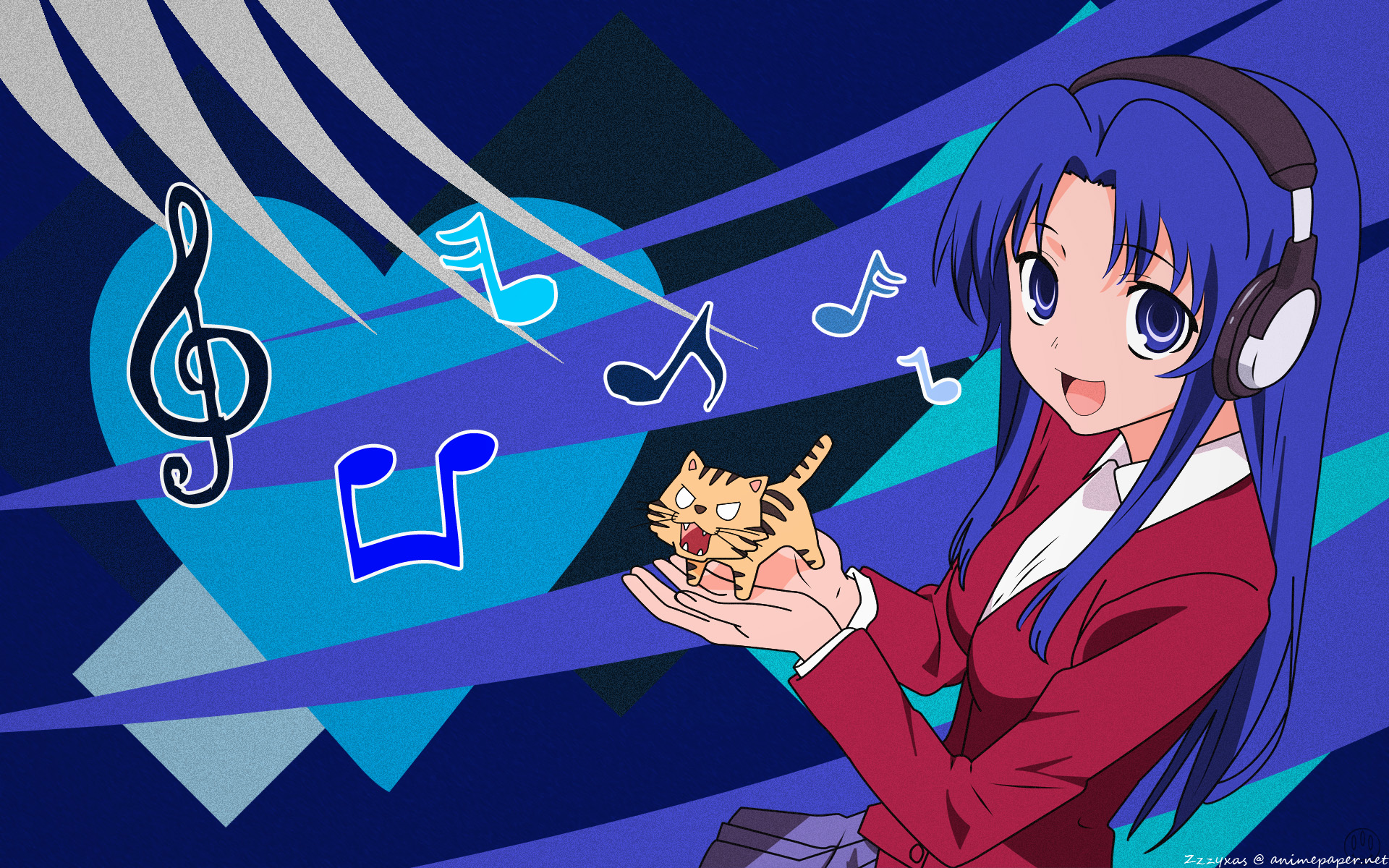 Ami Kawashima from Toradora! with headphones and a tiger toy HD Wallpaper