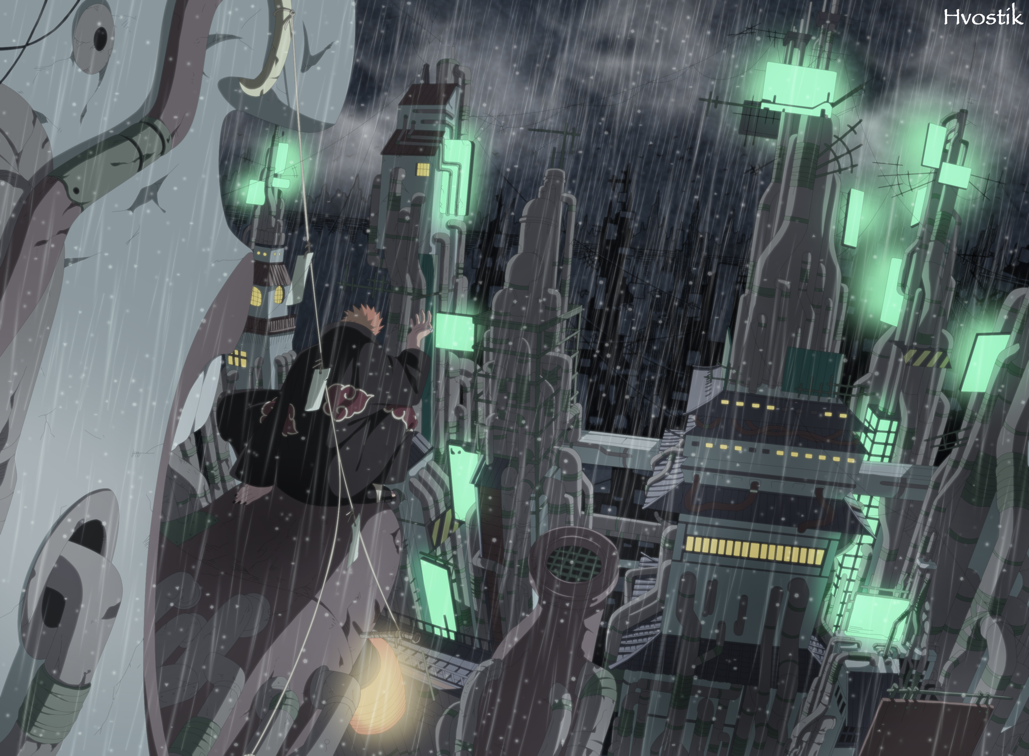 Pain from Naruto in a rainy city HD Wallpaper