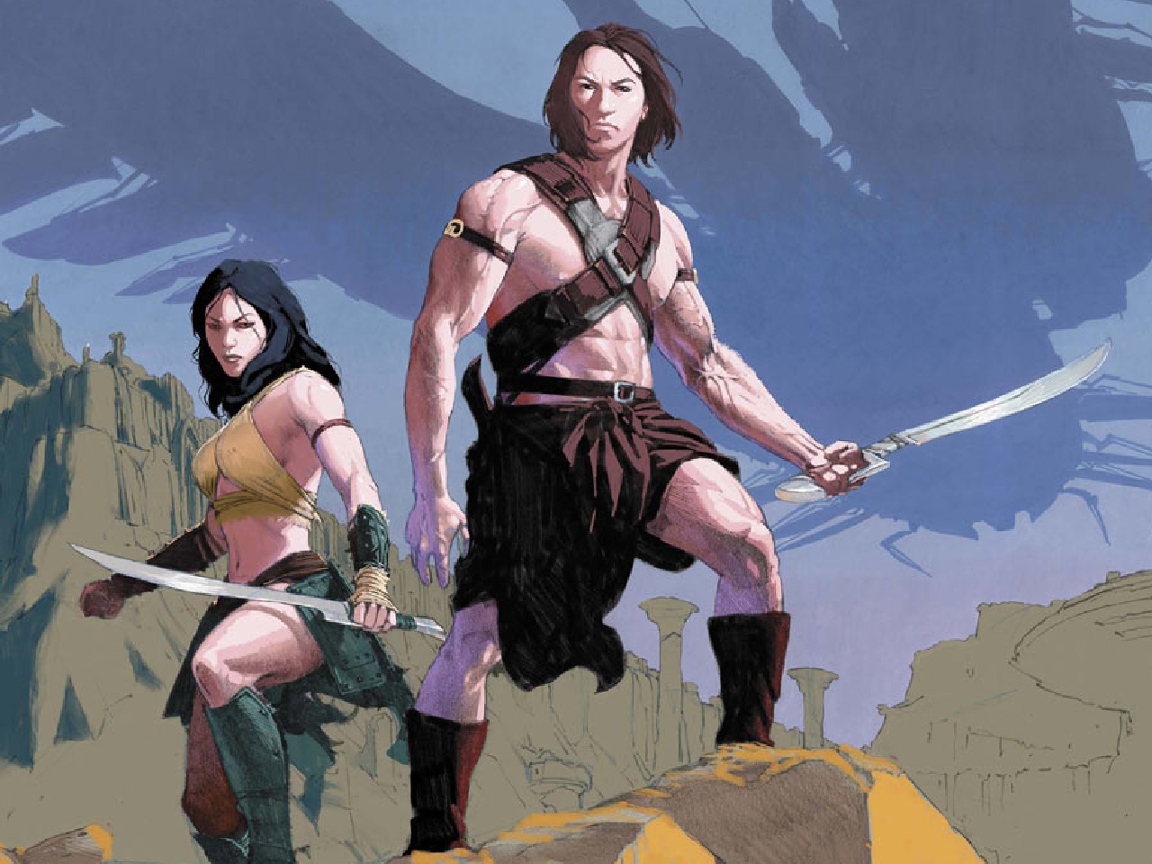 John Carter and Dejah Thoris with swords HD Wallpaper