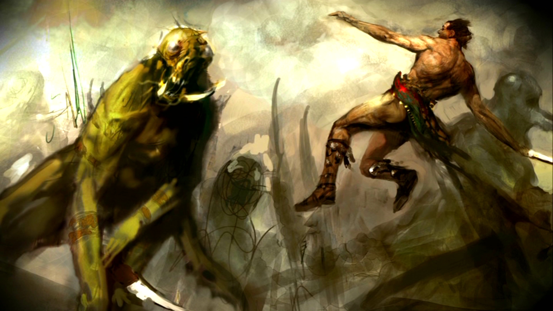 John Carter fighting a creature HD Wallpaper