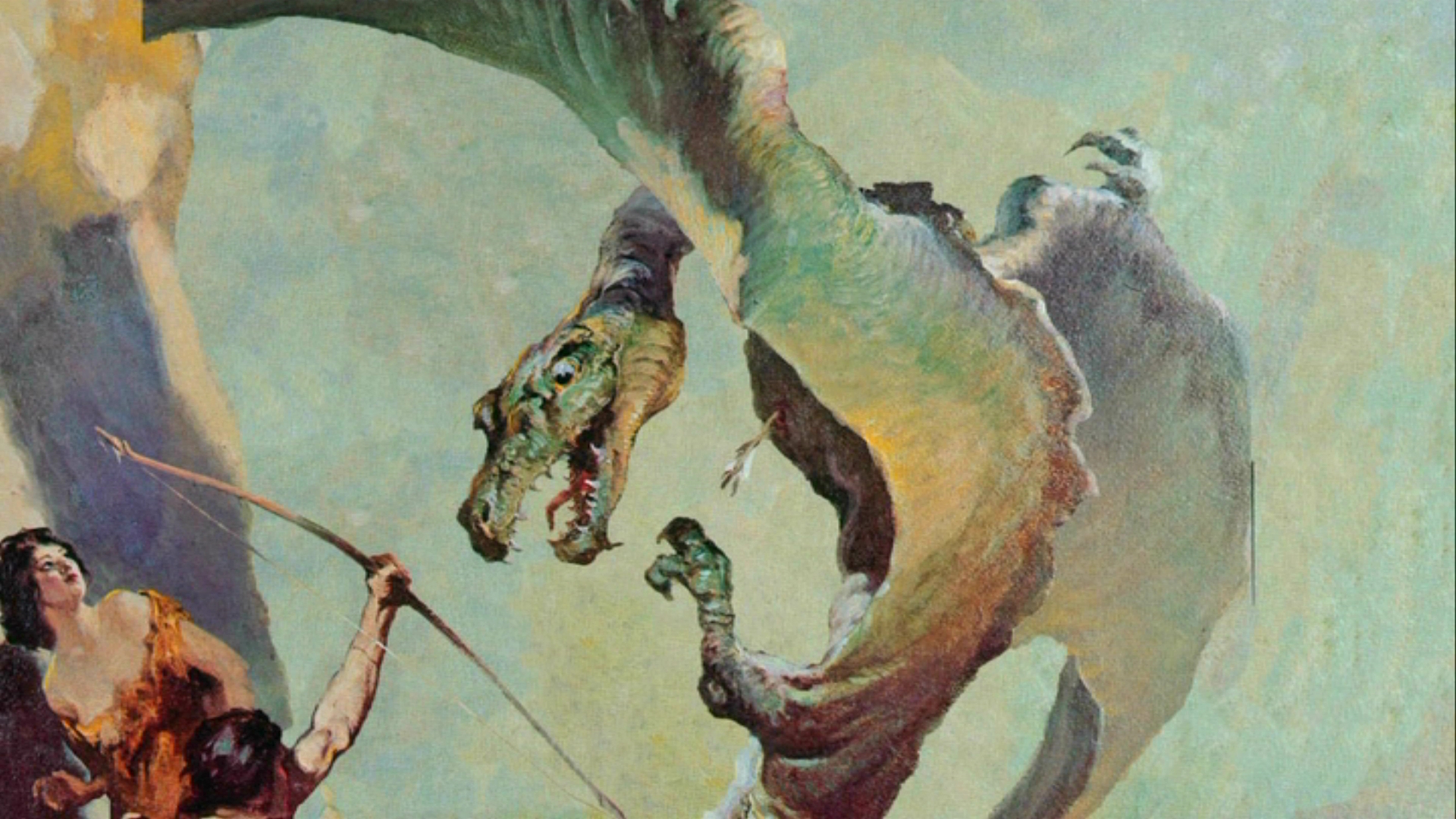 John Carter fighting a dinosaur HD Wallpaper