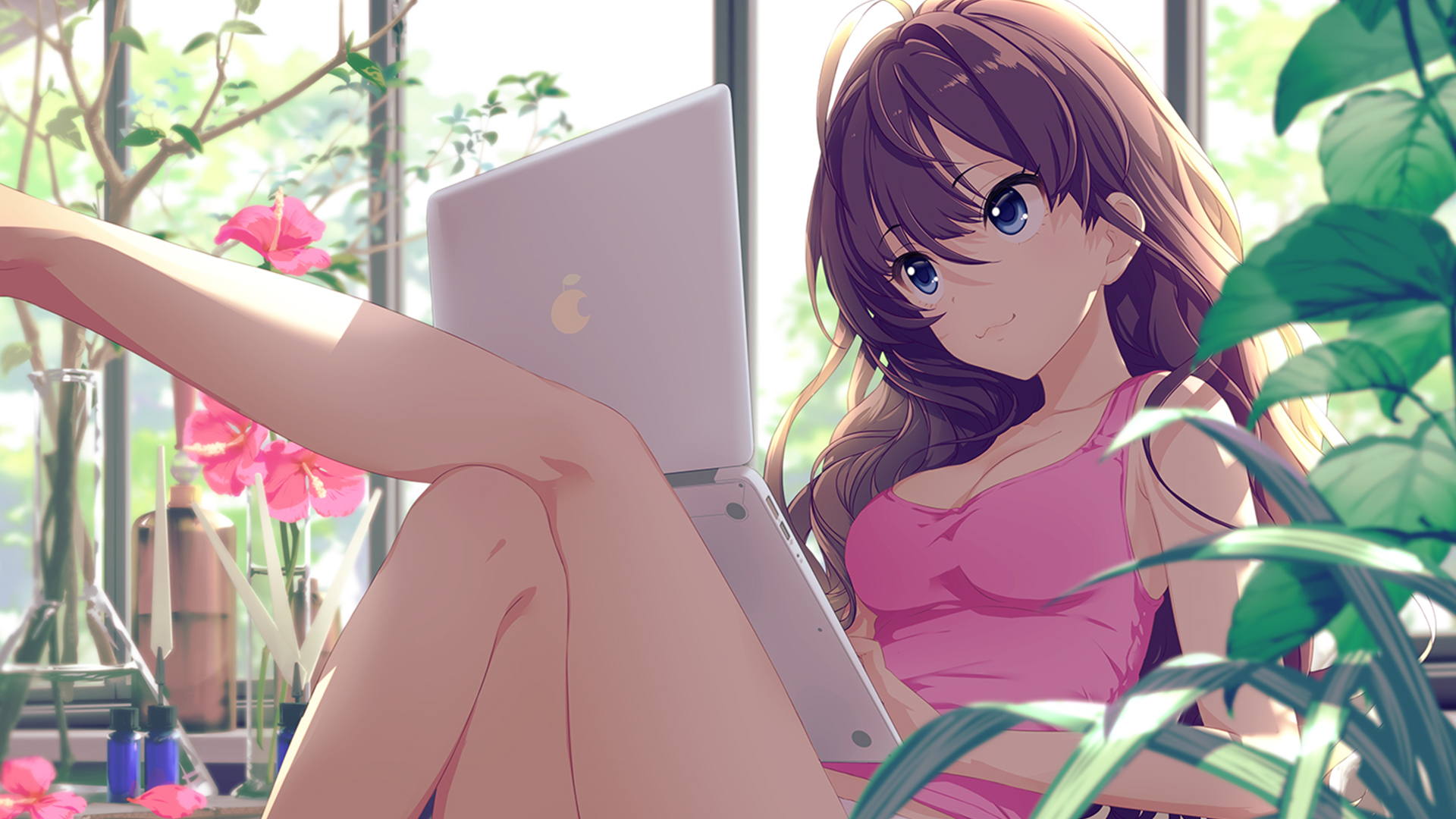 Shiki Ichinose with a laptop HD Wallpaper