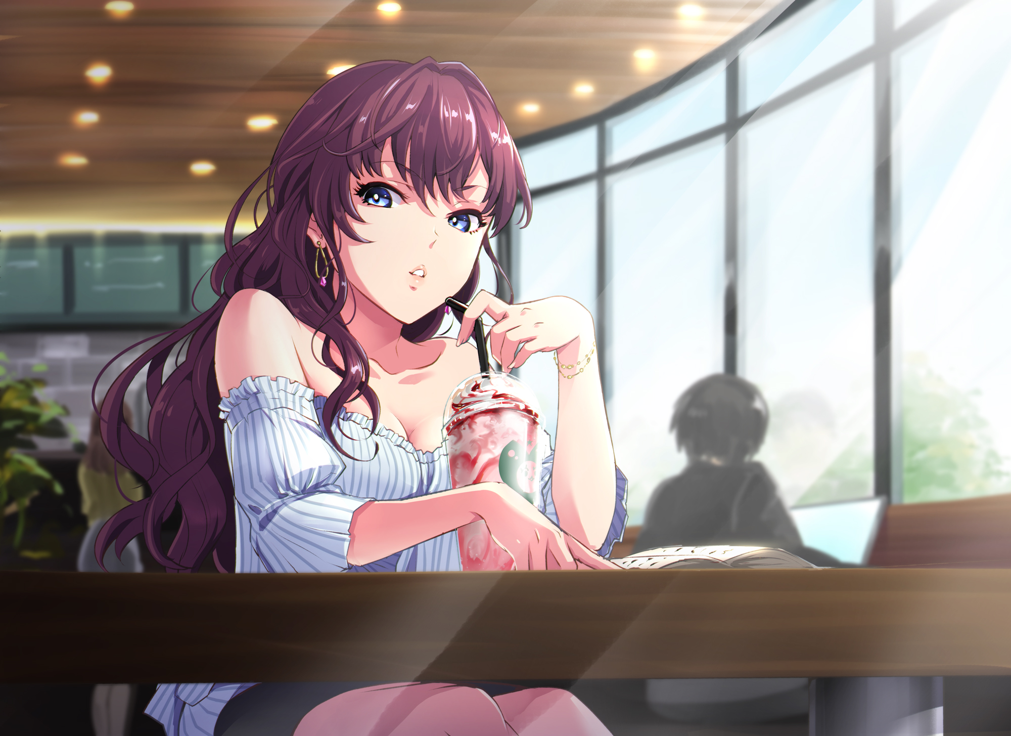 Shiki Ichinose drinking a strawberry Frappuccino HD Wallpaper
