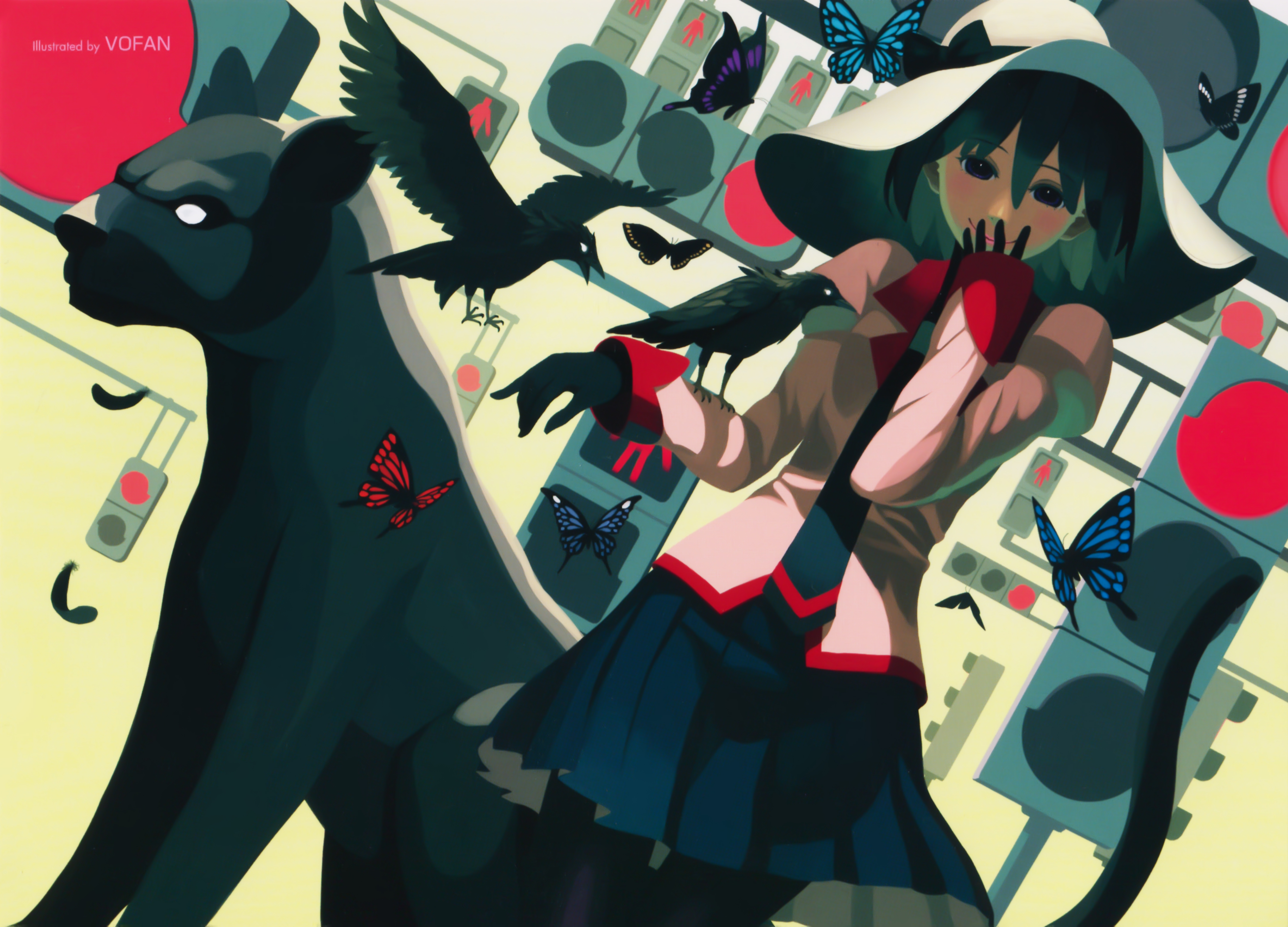 Ougi Oshino with Panther and Crows HD Wallpaper