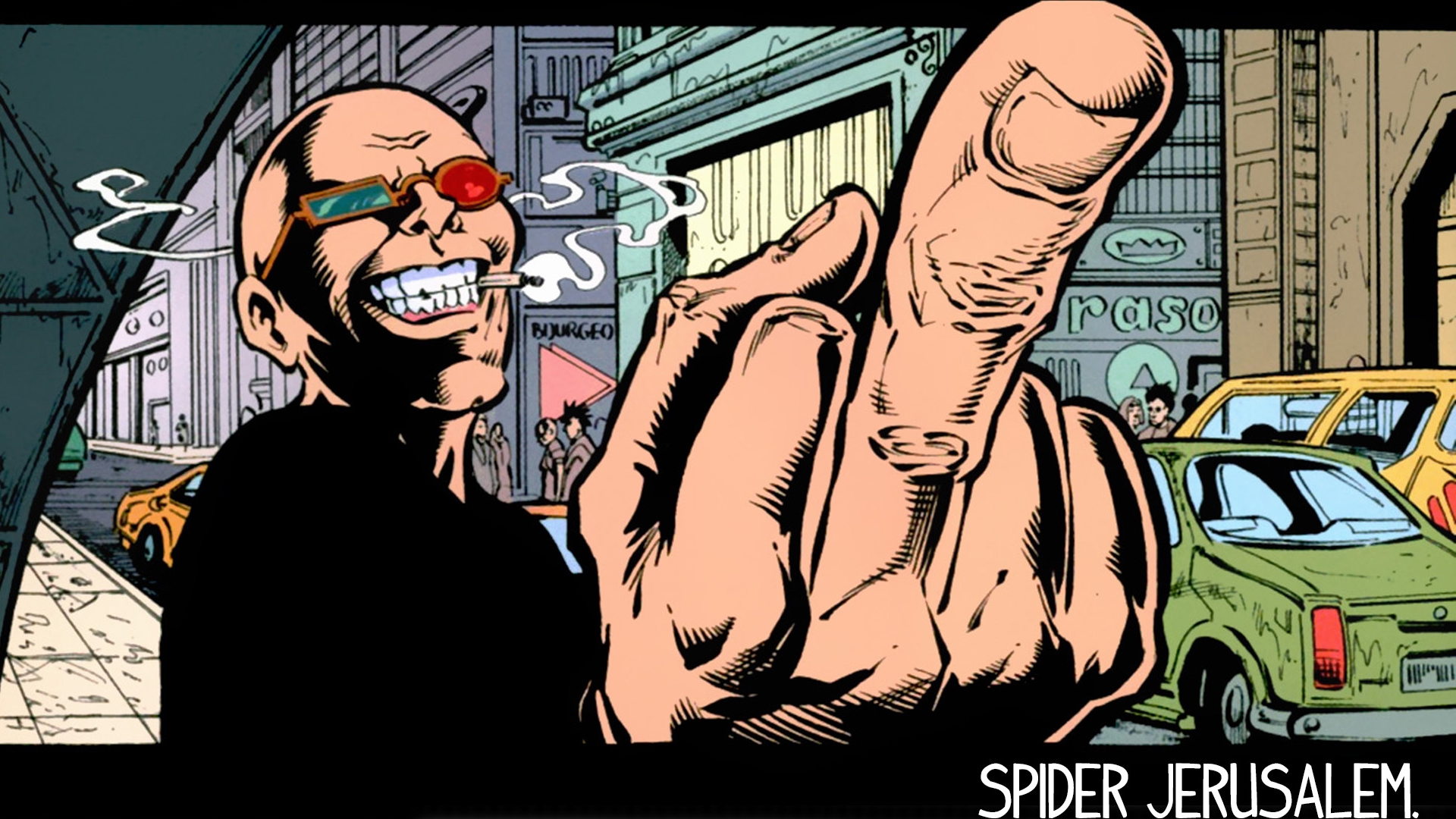 Spider Jerusalem smoking in a city street HD Wallpaper