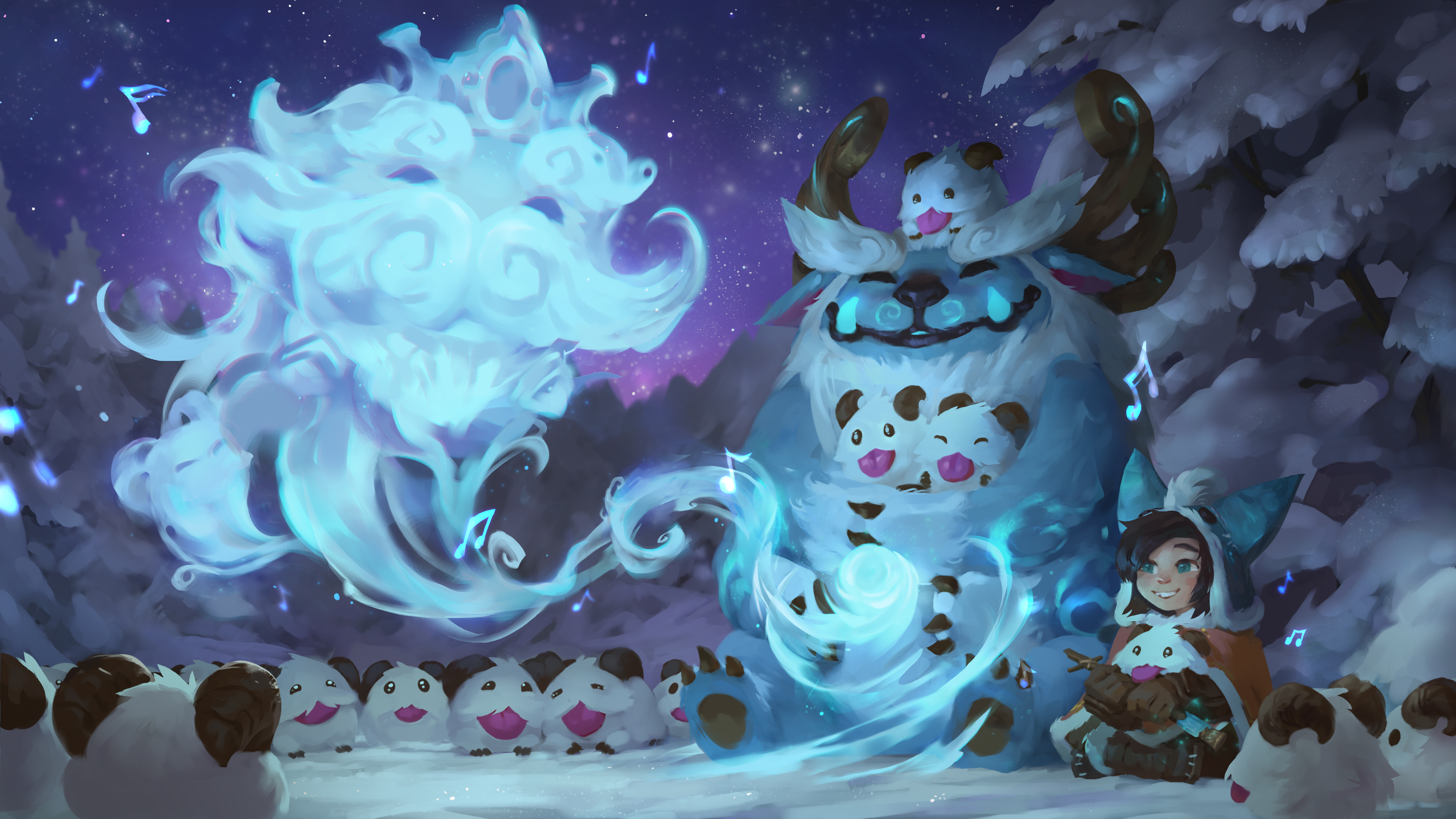 Nunu and Willump from League of Legends singing with Poro HD Wallpaper