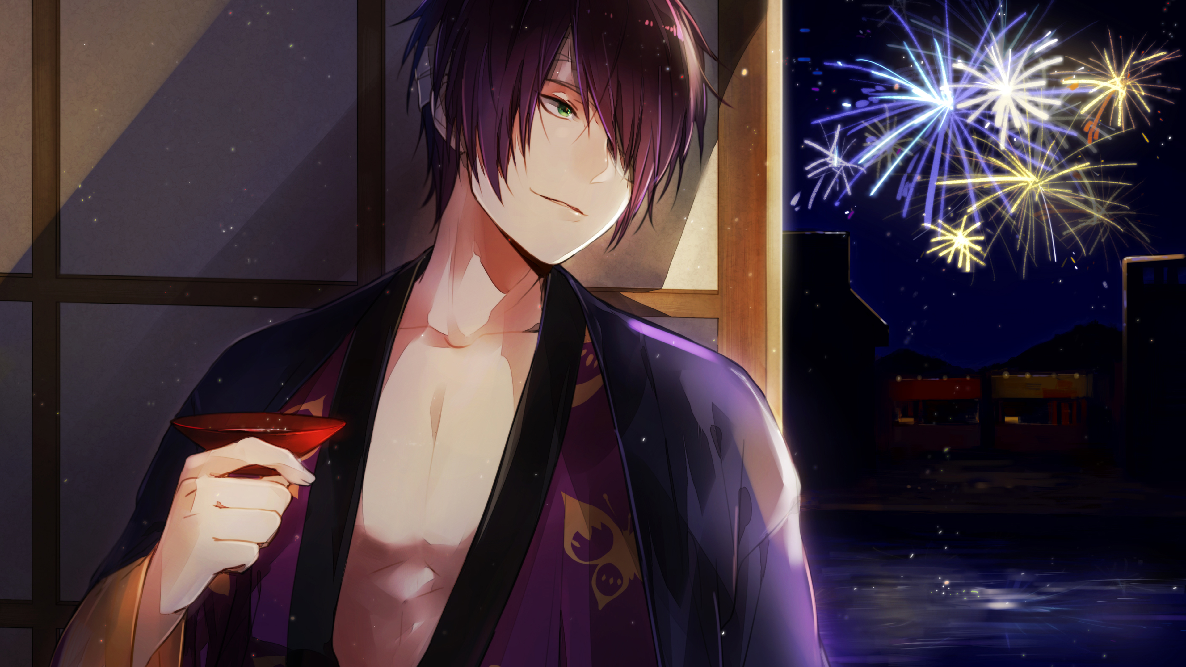 Takasugi Shinsuke with Fireworks HD Wallpaper