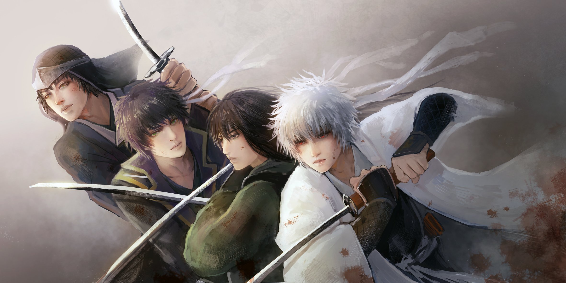 Four samurai with swords in a battle HD Wallpaper