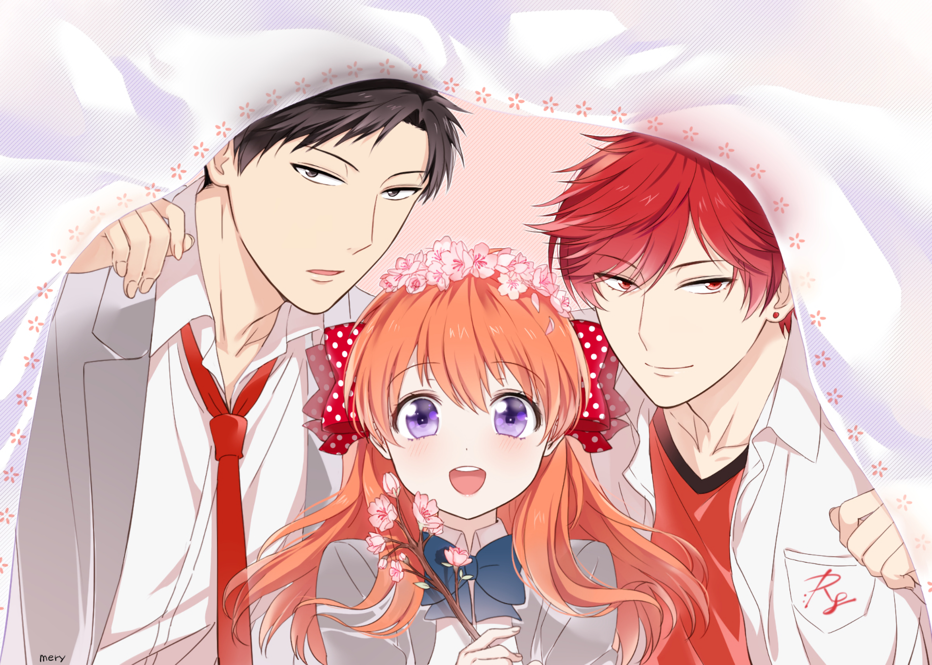 Chiyo Sakura with two men HD Wallpaper