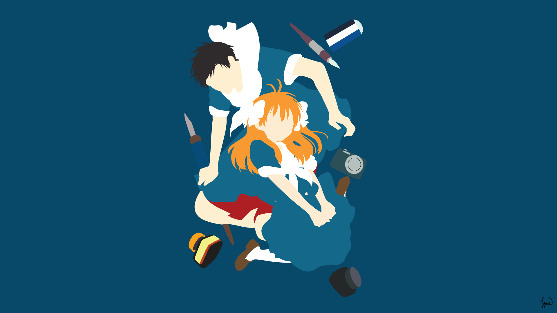 Chiyo Sakura and companion from Azumanga Daioh HD Wallpaper